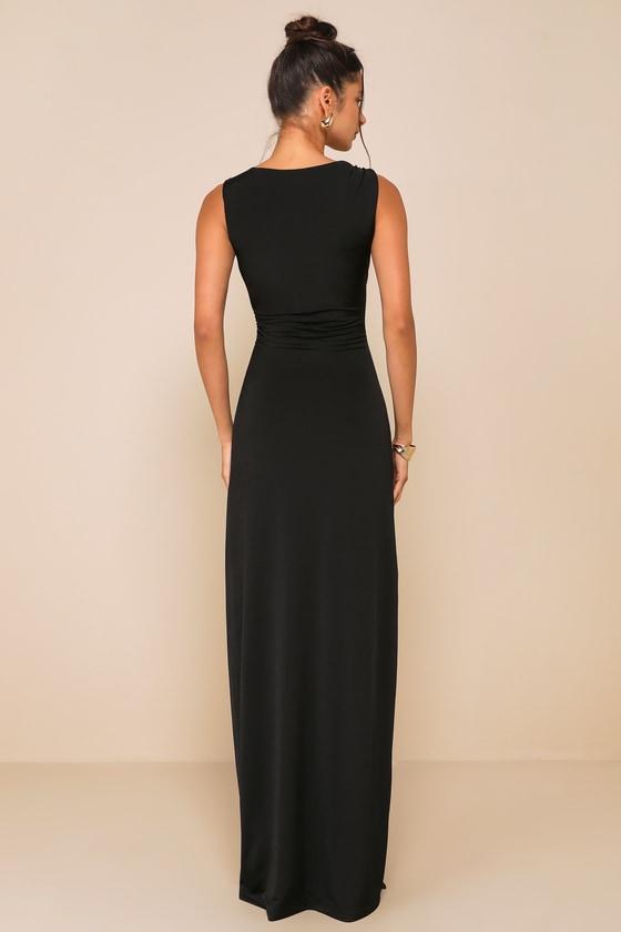 Significant Allure Black Slinky Knit Ruched Maxi Dress Product Image