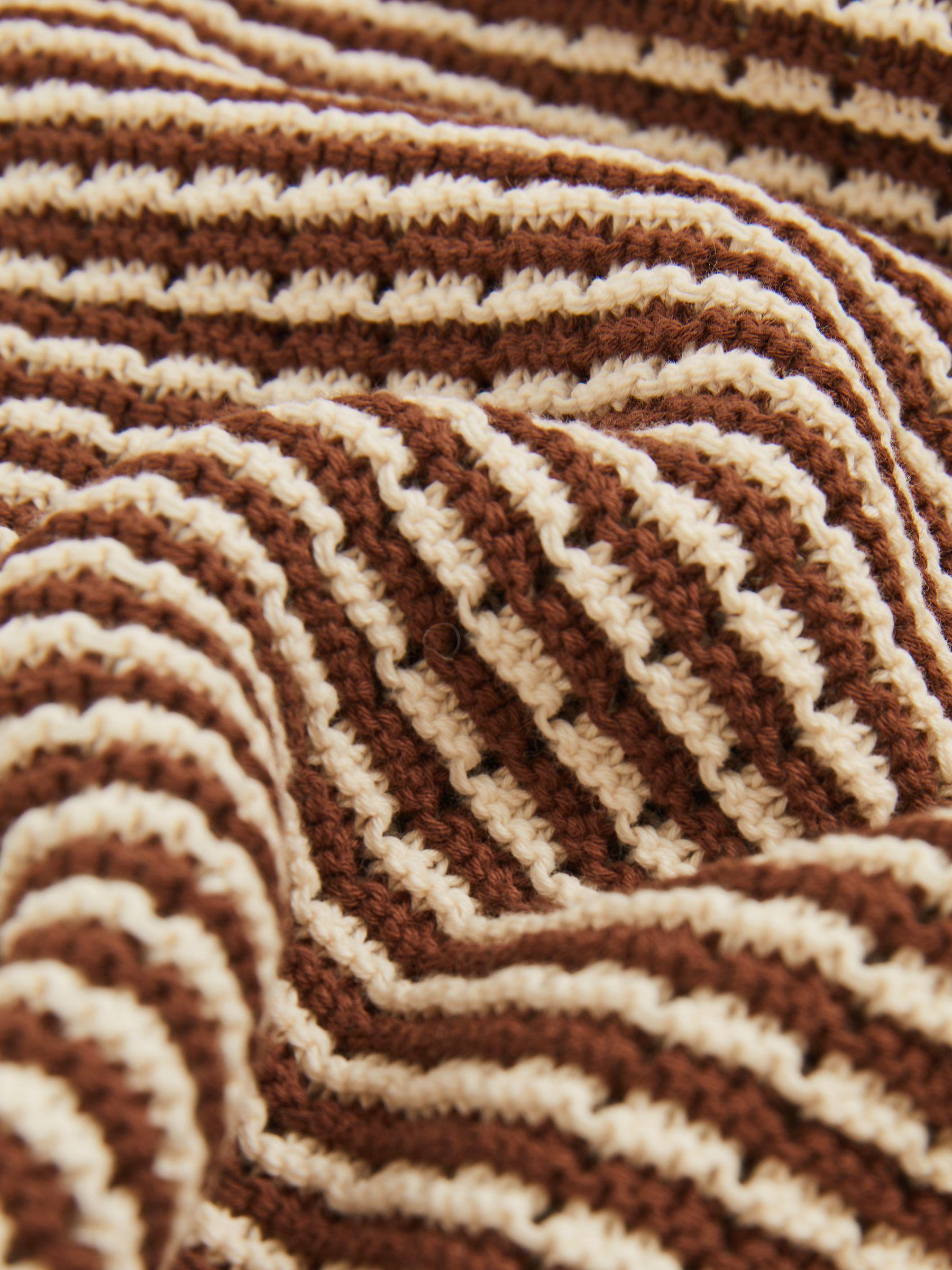 Cotton Textured Knit Stripe Polo Shirt in Tobacco Brown/ Off White Product Image