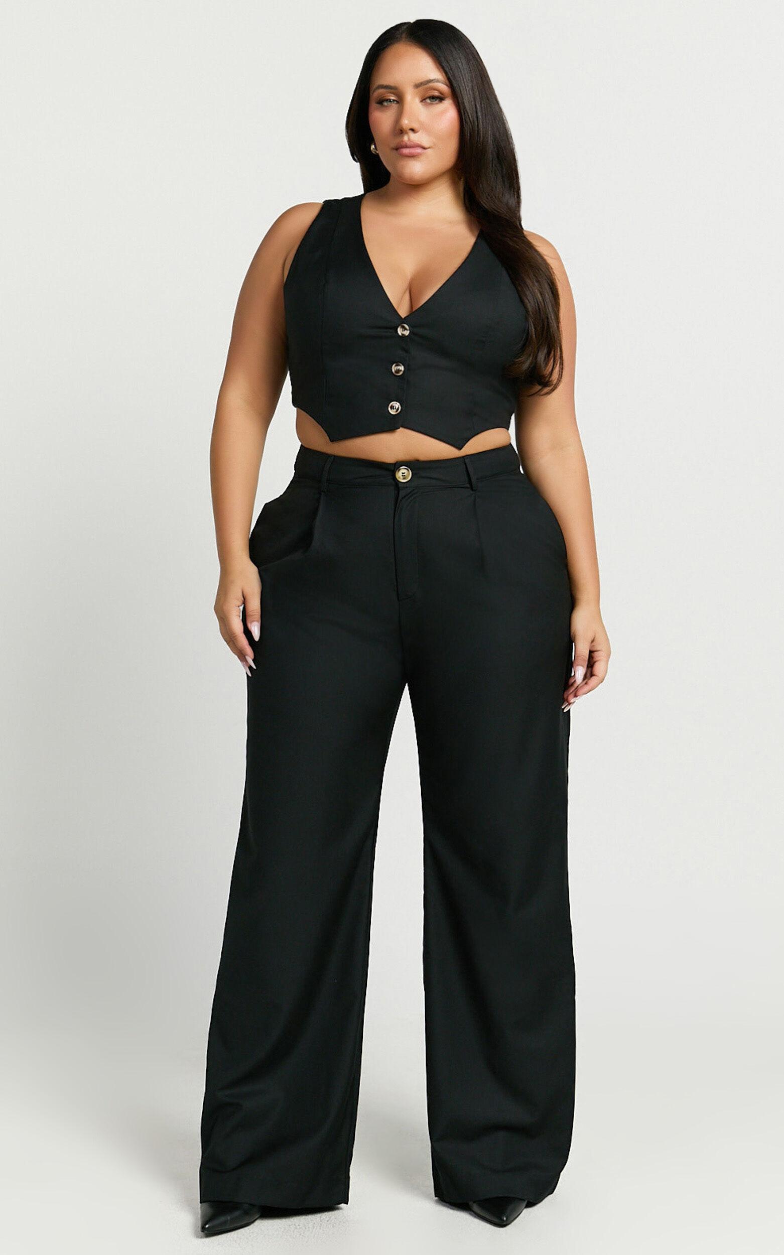 Izara Vest - V Neck Button Up Cropped Vest in Black Product Image