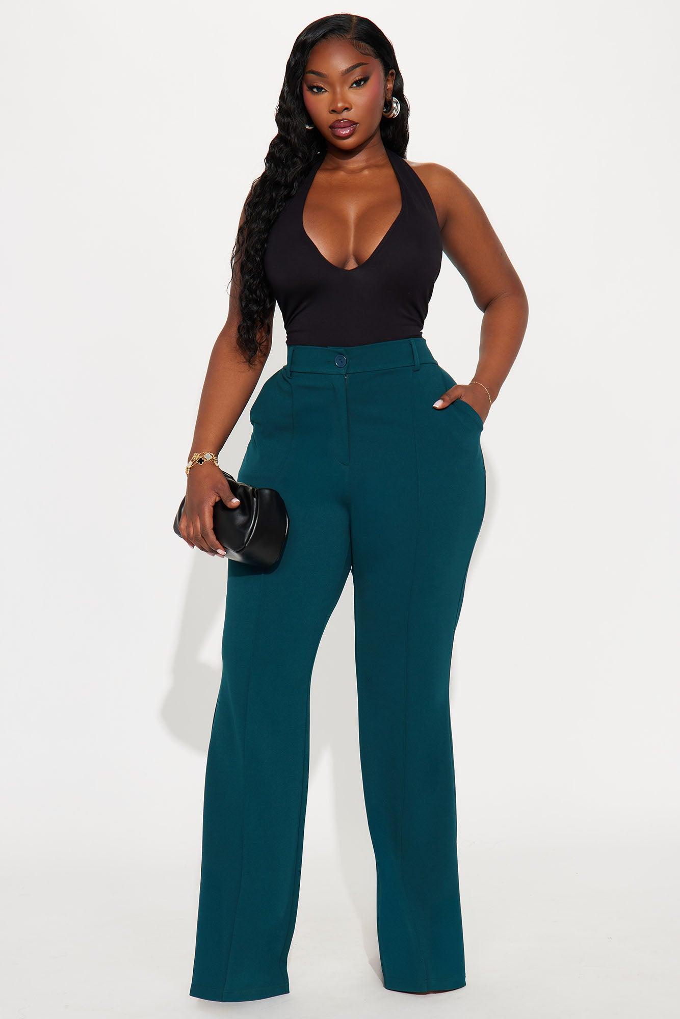 Heidi Wide Leg Trouser Pant - Hunter Green Female Product Image