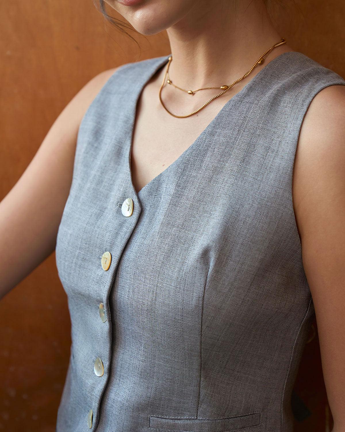 The Grey V-Neck Button Vest Product Image