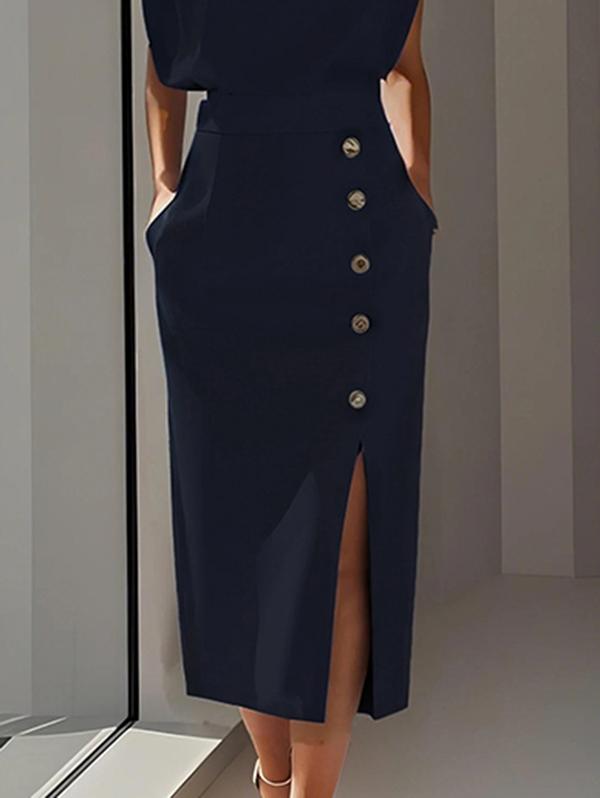 High Waisted Loose Split-Front Split-Joint Skirts Product Image