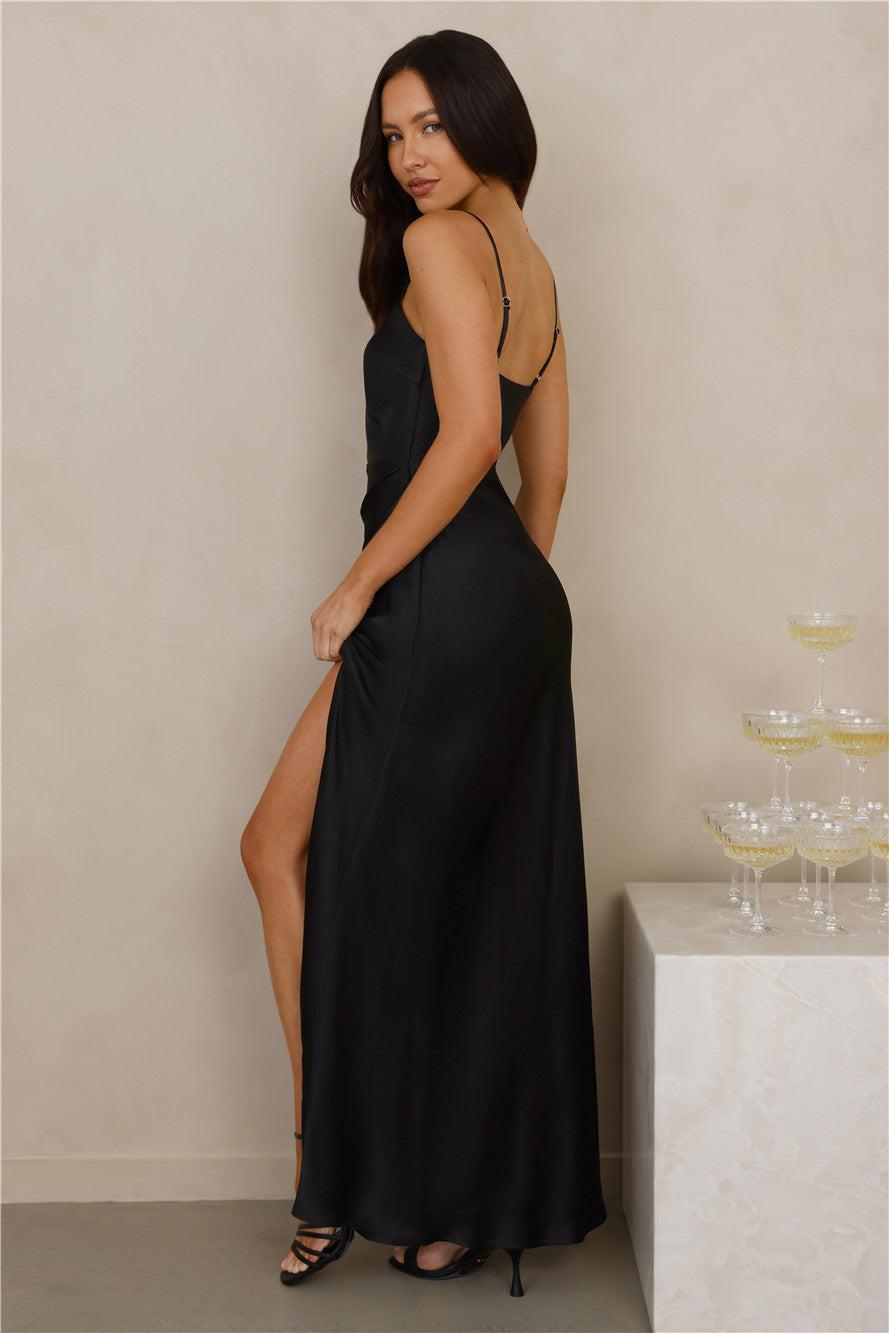 The Violetta Satin Maxi Dress Black Product Image