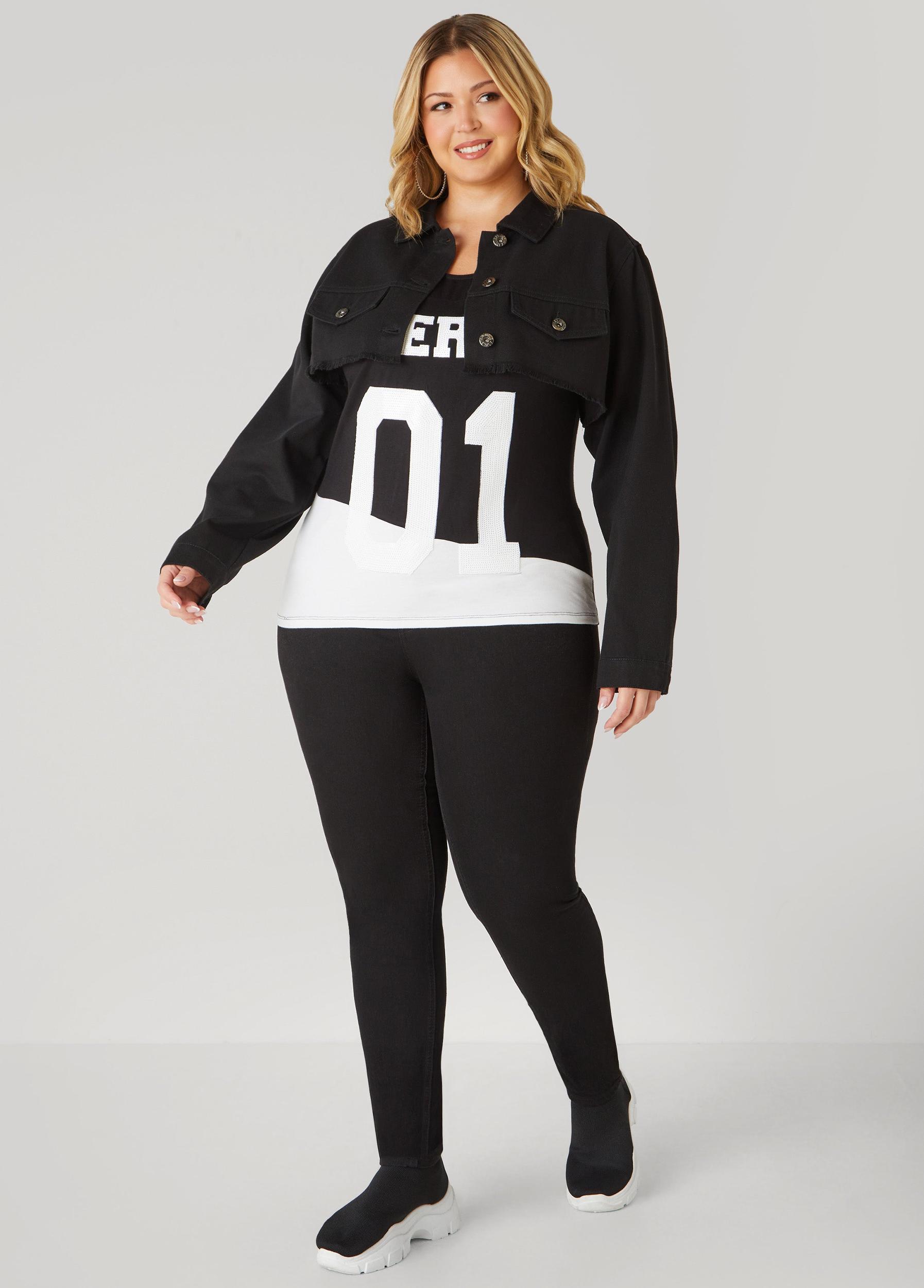 Plus Size Frayed Cropped Denim Jacket Ashley Stewart Product Image