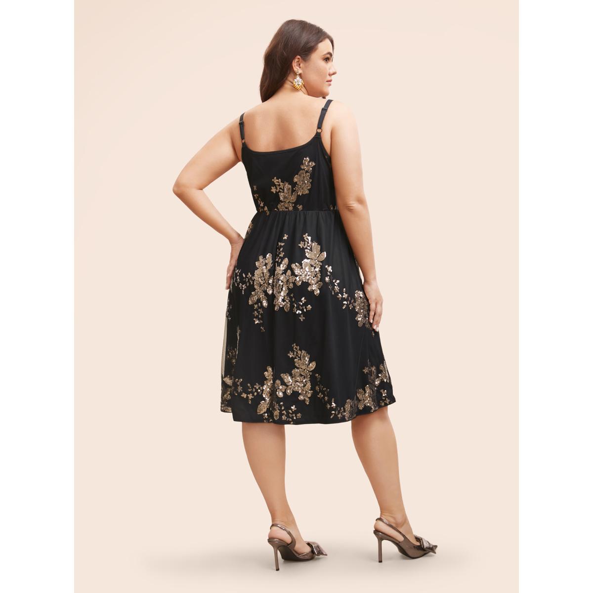 Plus Size Sequin Elastic Waist Cami Dress Black Women Cocktail Texture Party Curvy Bloomchic 18-20/2X Product Image