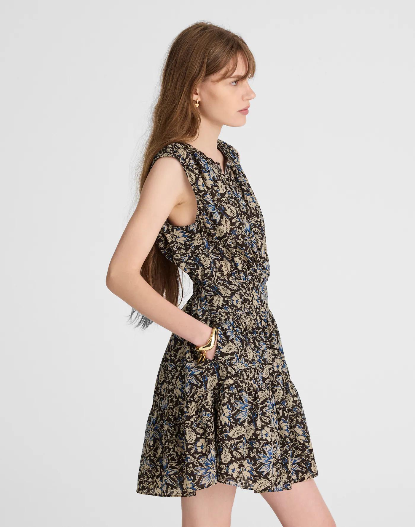 Gathered Button-Front Mini Dress in Floral Product Image