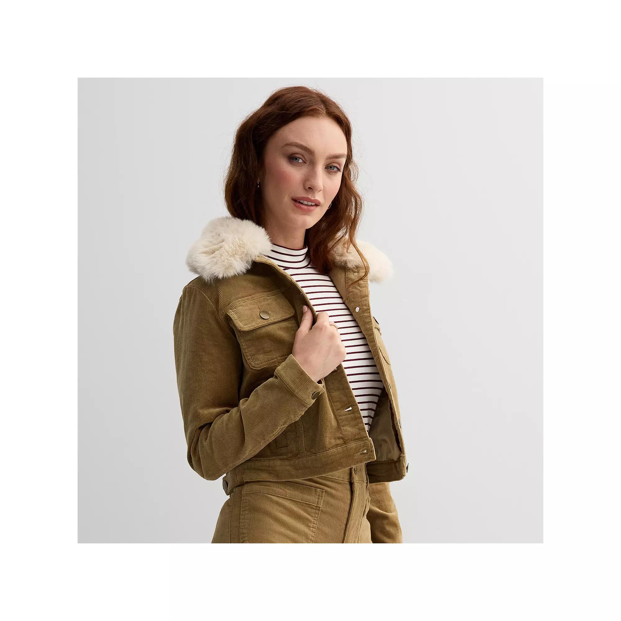 Women's Draper James Faux Fur Collar Corduroy Jacket, Size: XXL, Green Product Image