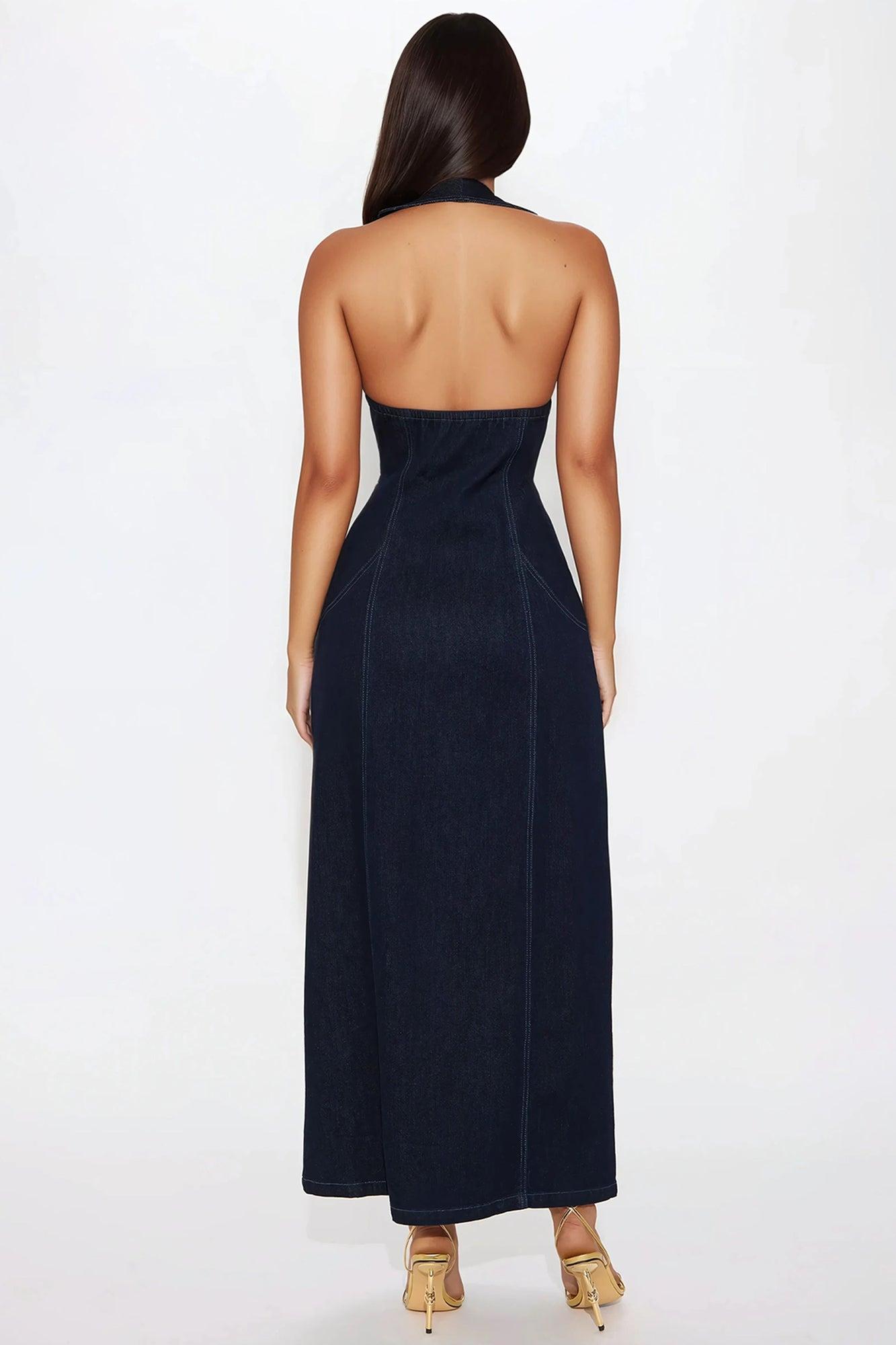 Who's She Denim Maxi Dress - Dark Wash Product Image