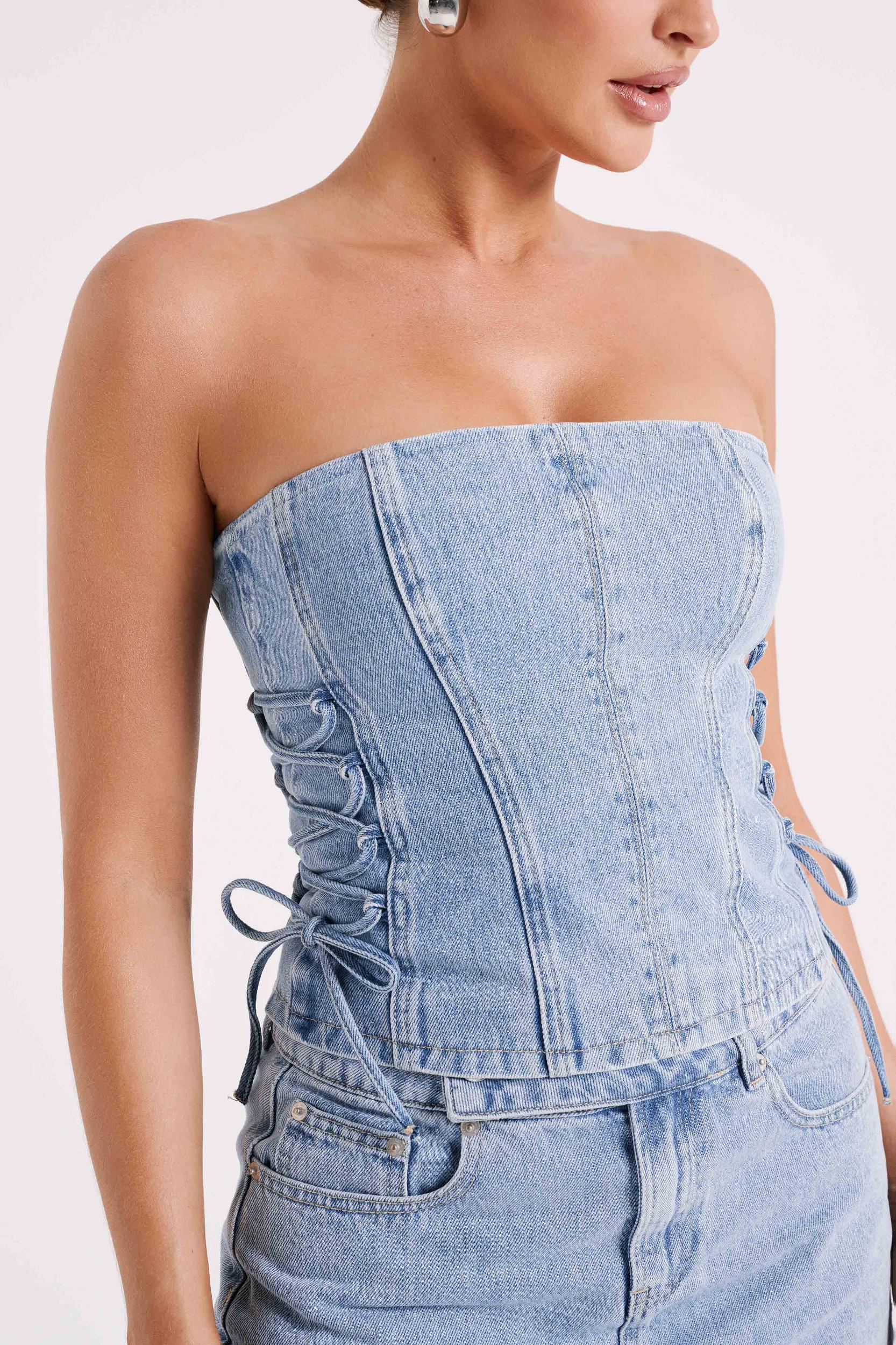Scheana Denim Corset - Mid Blue Product Image