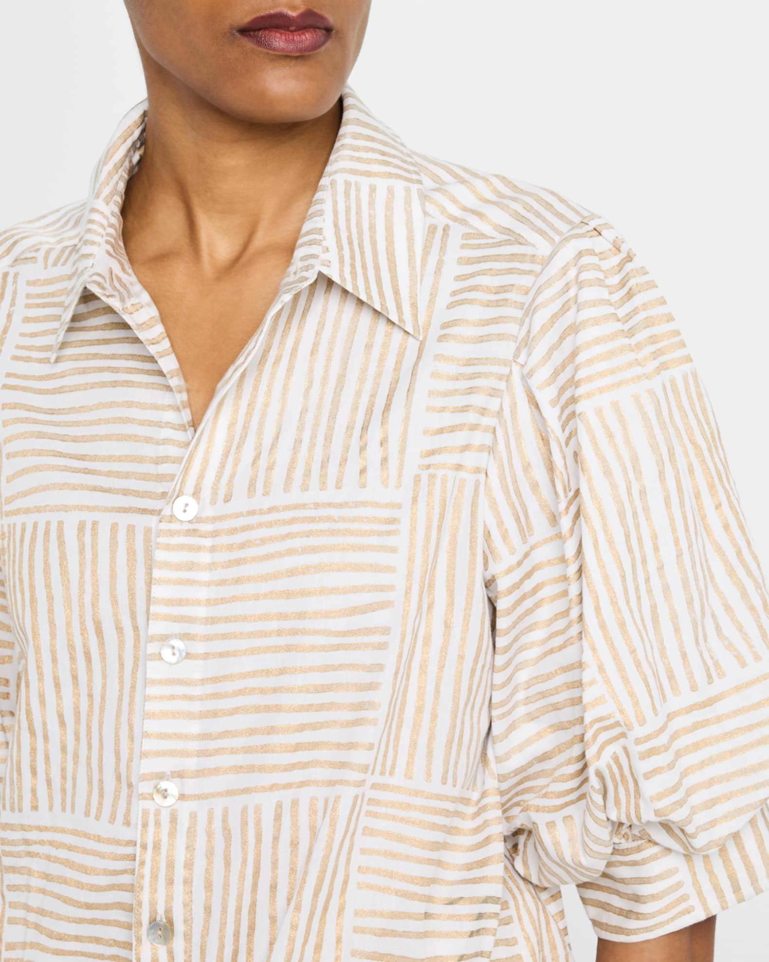 Bomba Striped Blouson-Sleeve Cotton Shirt Product Image