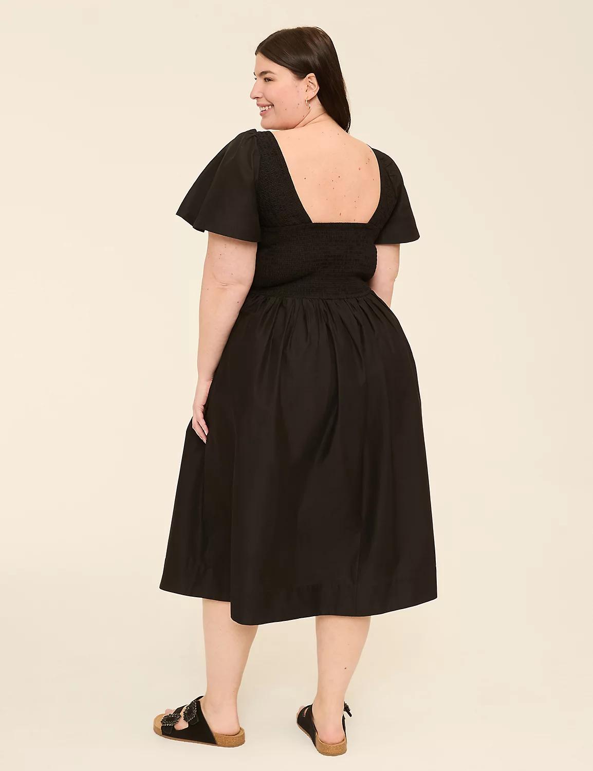 Smocked-Bodice Flutter-Sleeve Midi Dress Product Image