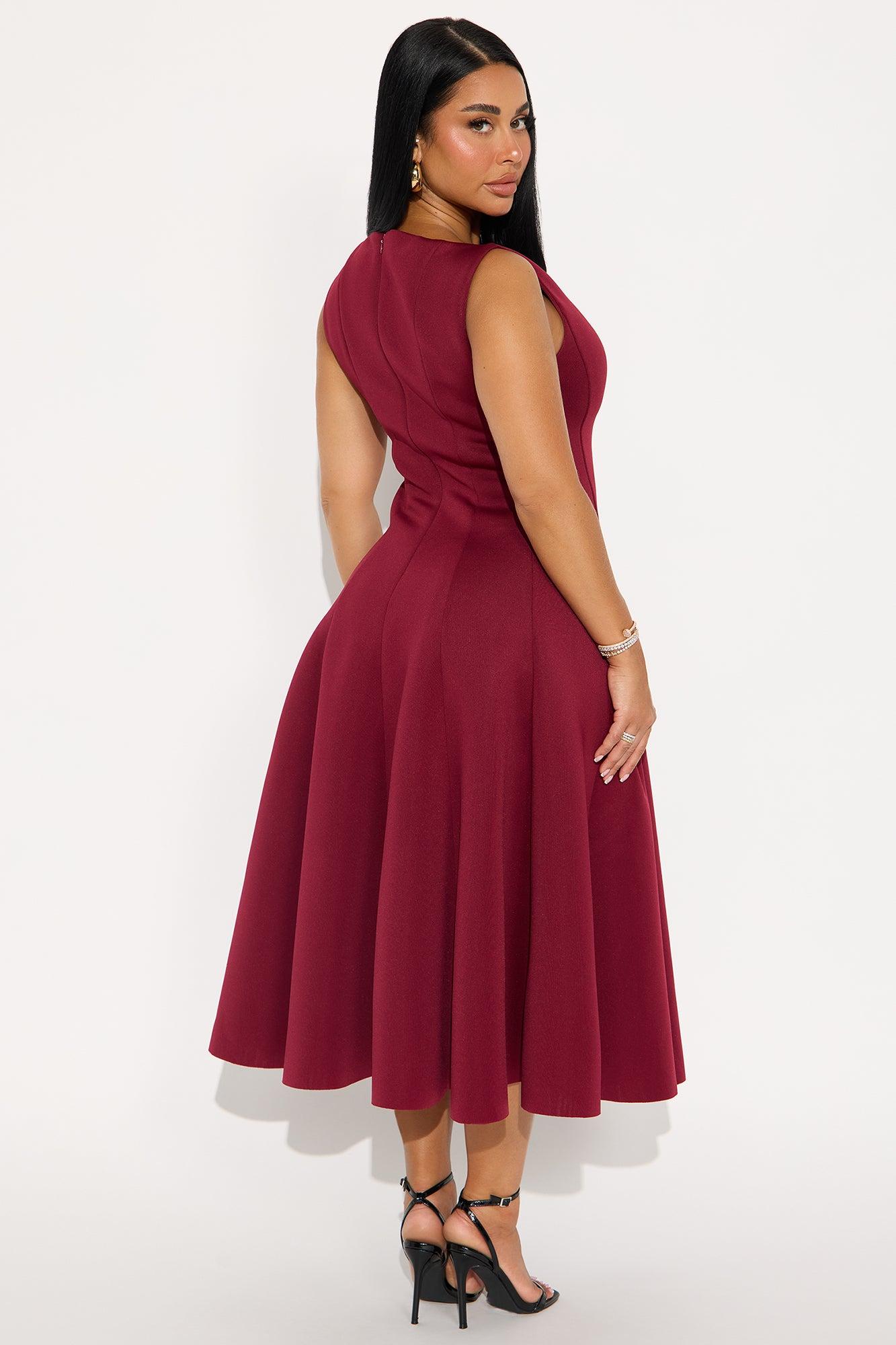 Sweet Sunday Pleated Midi Dress - Wine Female Product Image