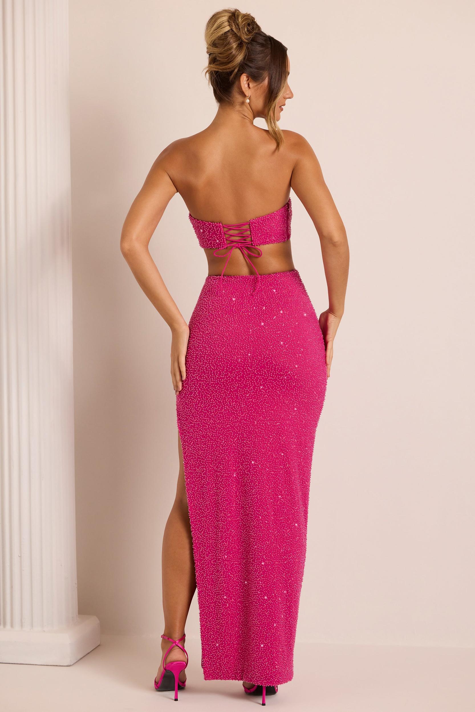 Embellished Cut Out Maxi Dress in Fuchsia Product Image