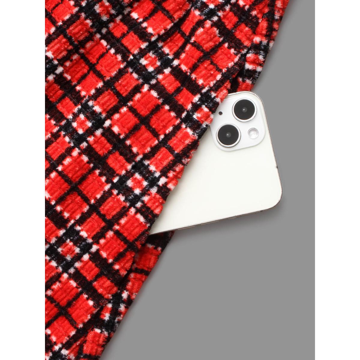 Plus Size Plaid Pinafore Elastic Waist Midi Dress Scarlet Women Elegant Texture Square Neck Sleeveless Curvy BloomChic 26/4X Product Image