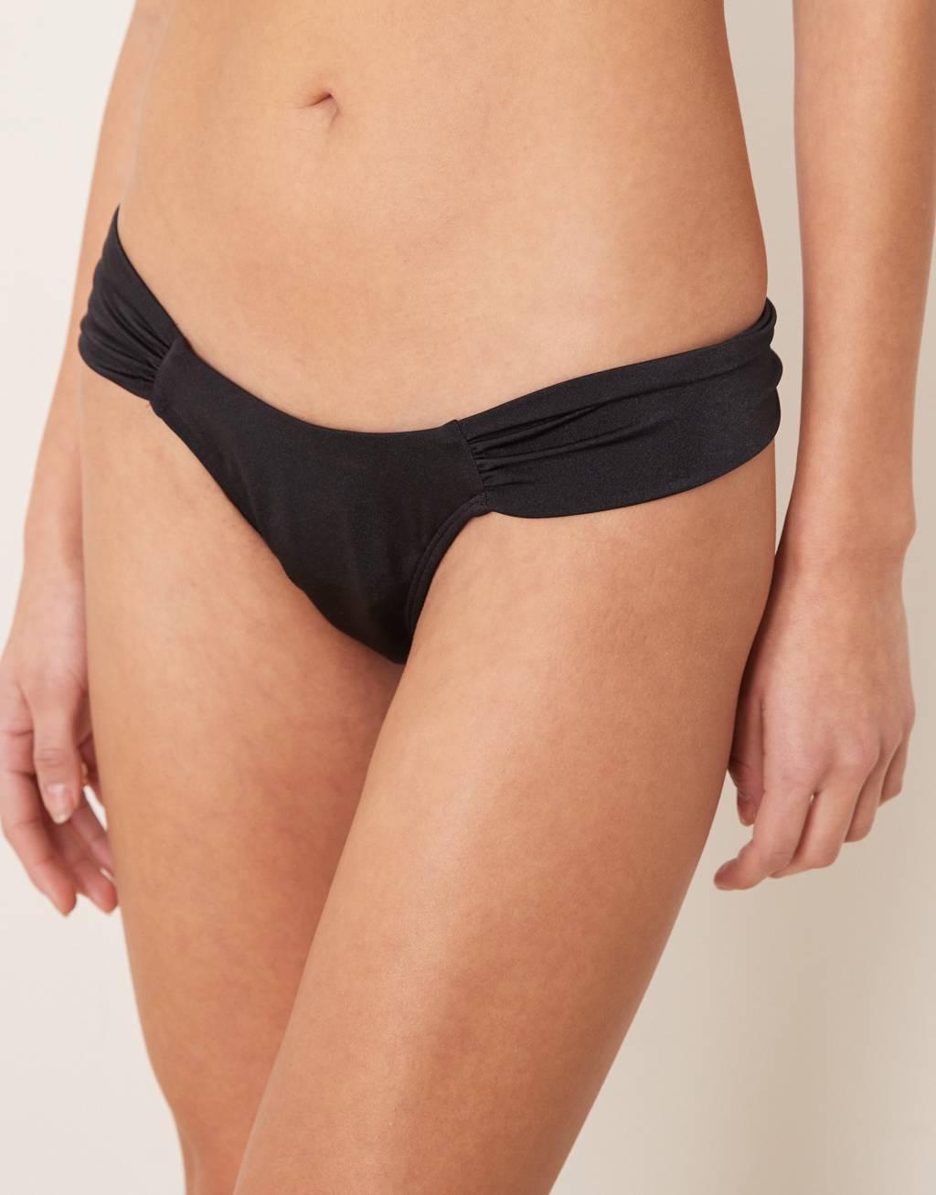 Free Society ruched side bikini bottom in black Product Image