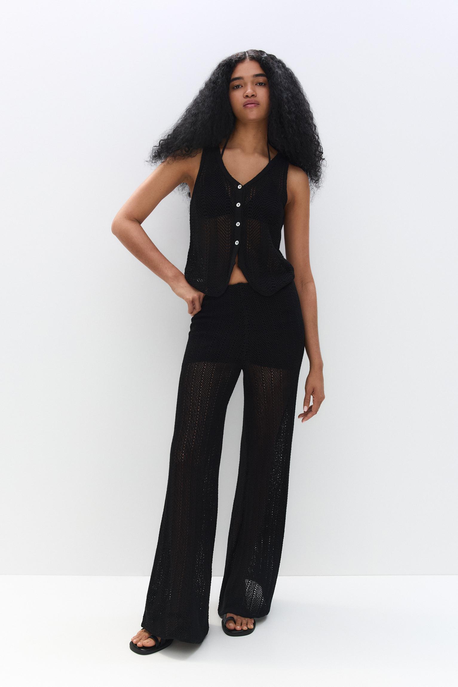 Open knit flared pants Product Image