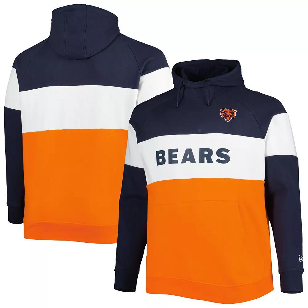 Men's New Era Orange/Navy Chicago Bears Big & Tall Current Colorblock Raglan Fleece Pullover Hoodie, Size: 2XLT Product Image