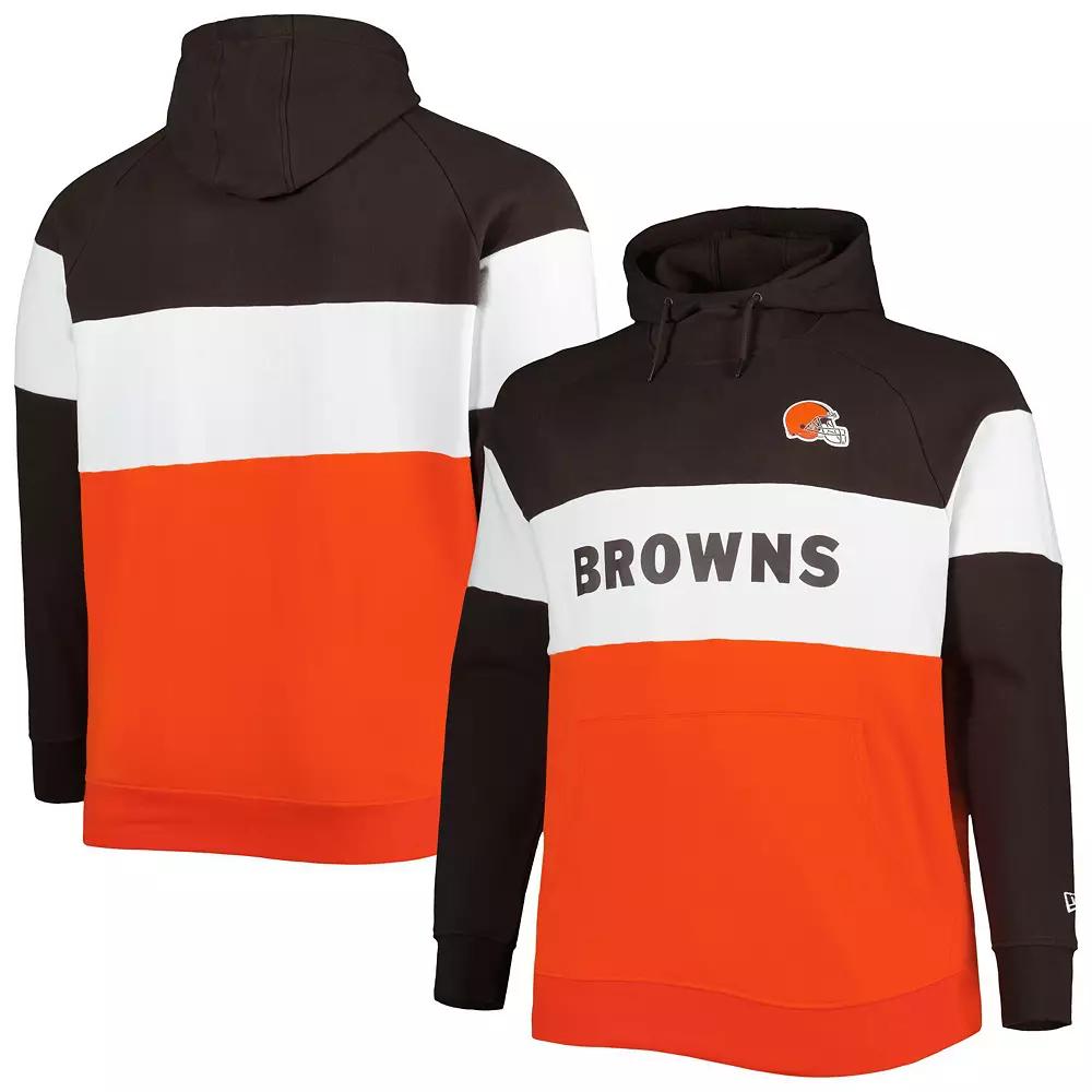 Men's New Era Orange/Brown Cleveland Browns Big & Tall Current Colorblock Raglan Fleece Pullover Hoodie,  Product Image