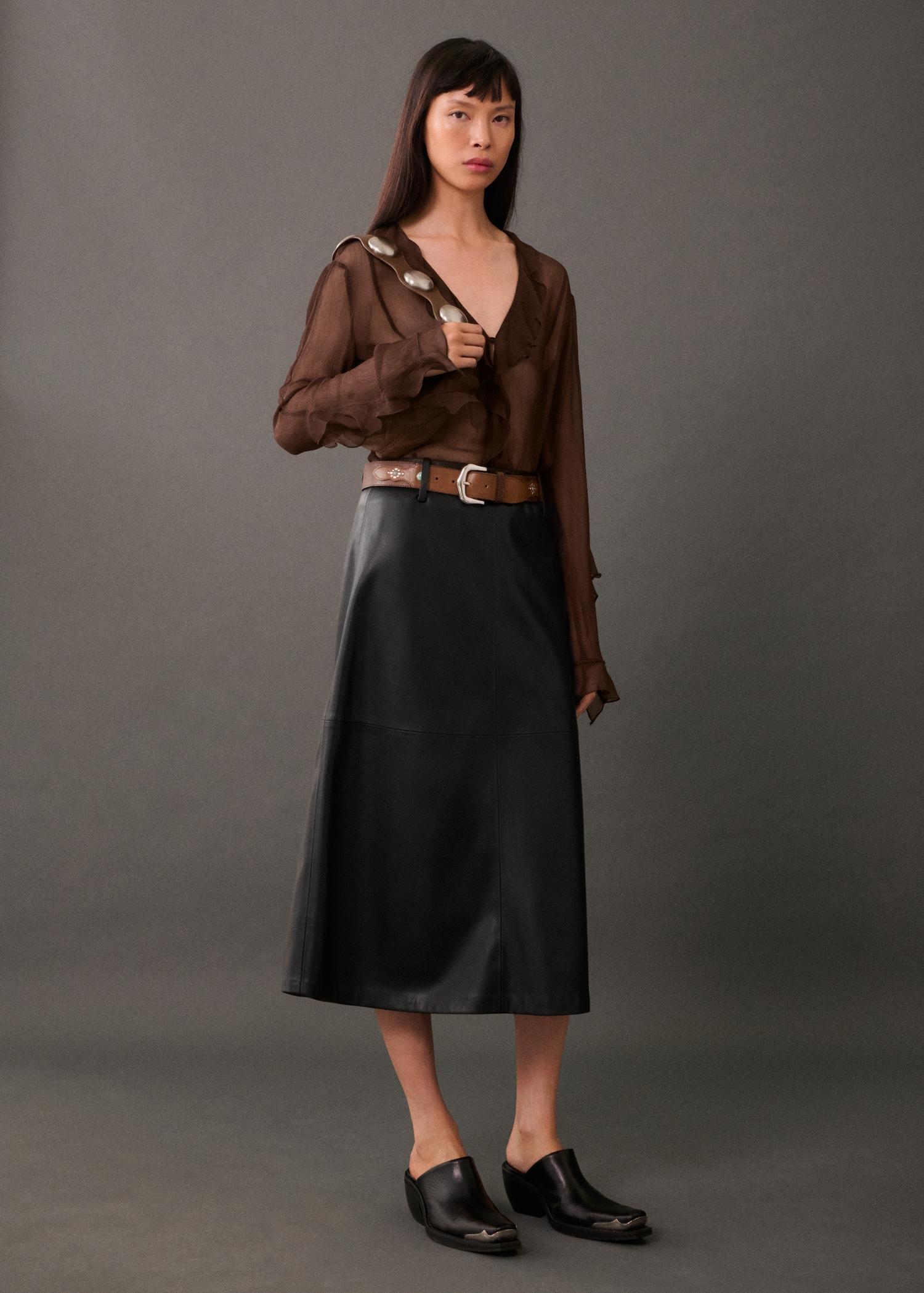 Leather-effect midi-skirt - Women | MANGO USA Product Image