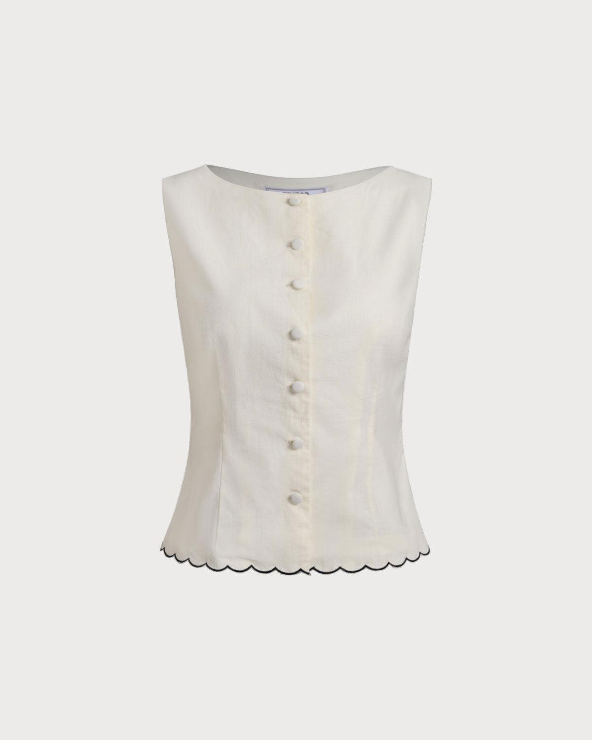 White Round Neck Button Vest Product Image