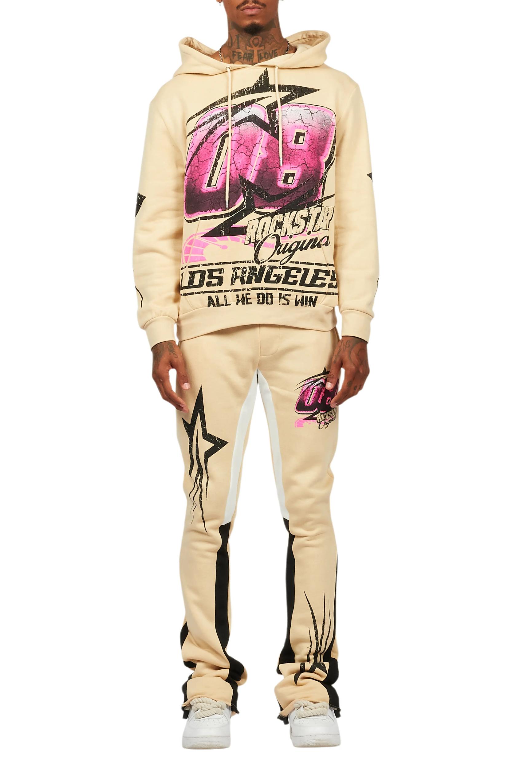 Kastell Beige Hoodie/Stack Flare Track Pant Set Male Product Image