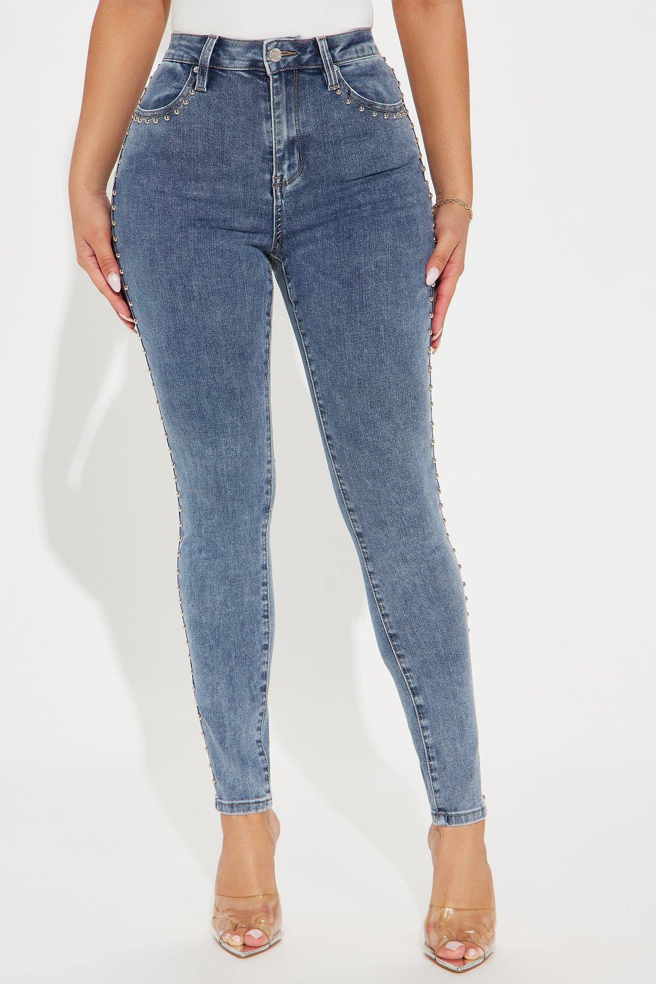 A Different Vibe Studded Stretch Skinny Jeans - Medium Wash Product Image