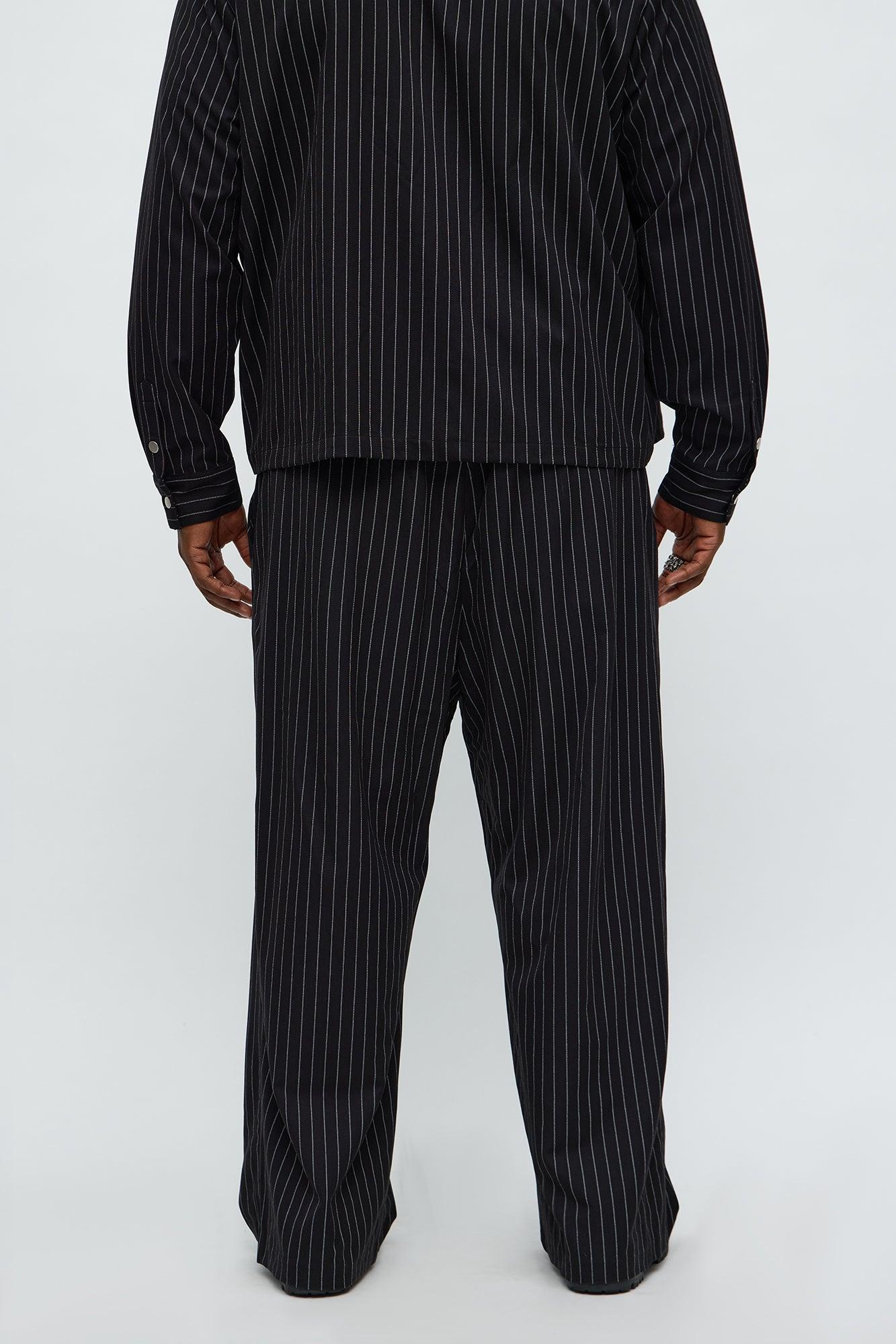 Wide Leg Straight Striped Trouser - Black Product Image
