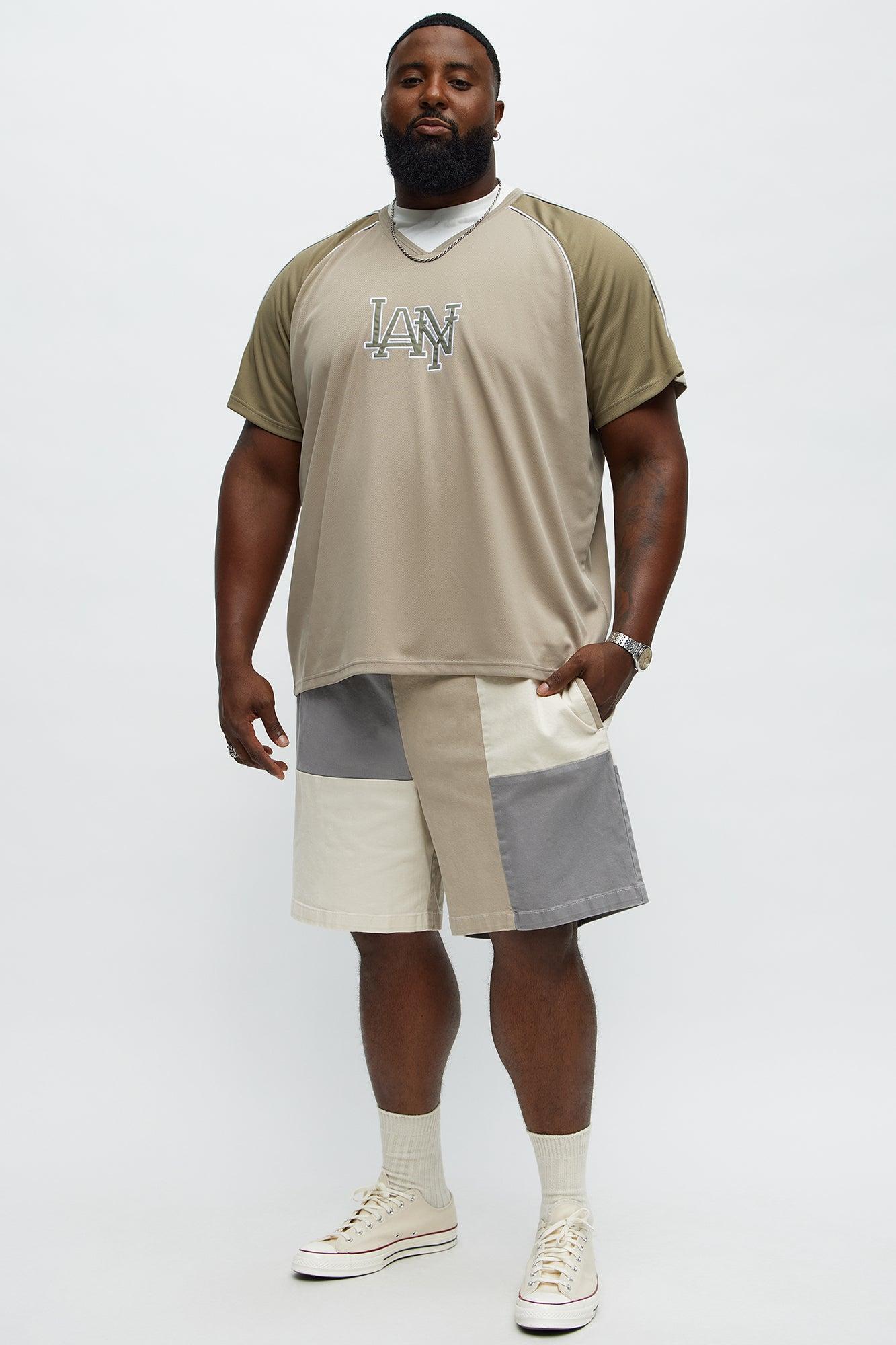 V Neck NY LA Applique Tee - Stone Product Image