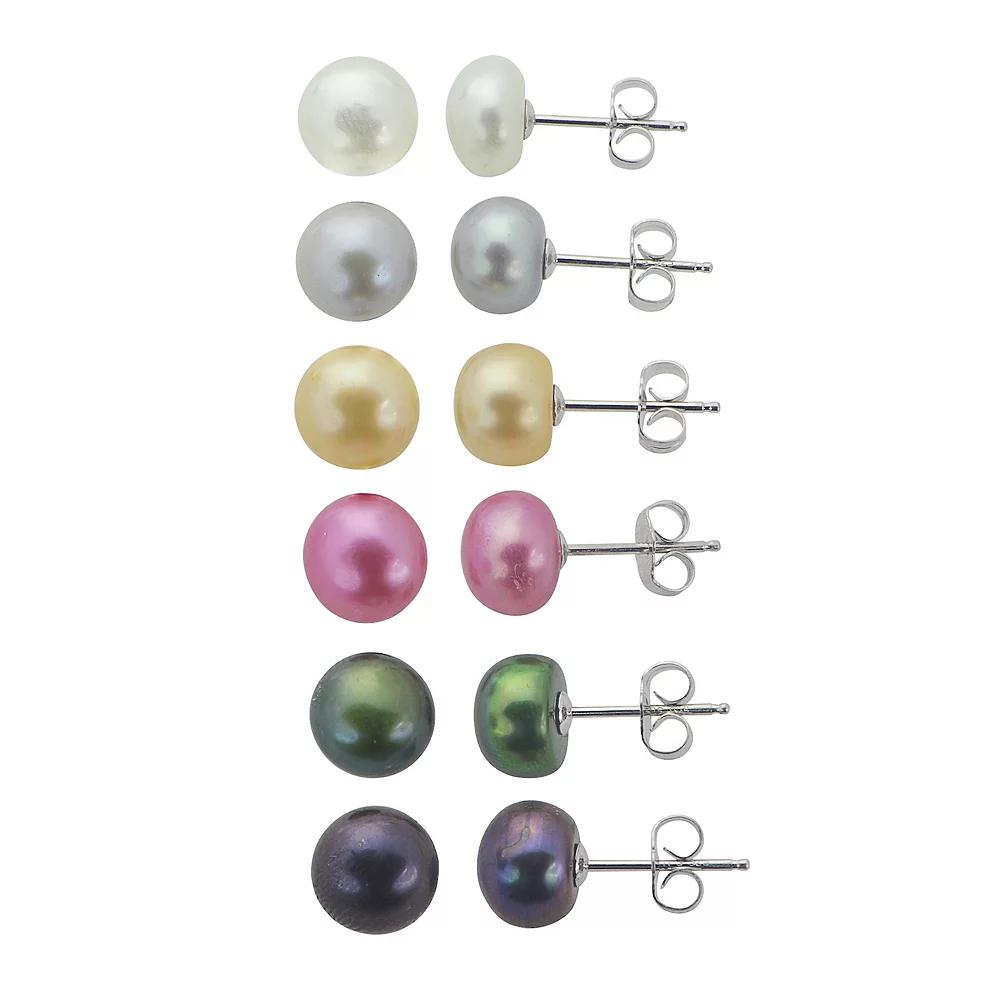 PearLustre by Imperial Sterling Silver Multi-Color Dyed Freshwater Cultured Pearl Stud Earring Set, Womens Product Image