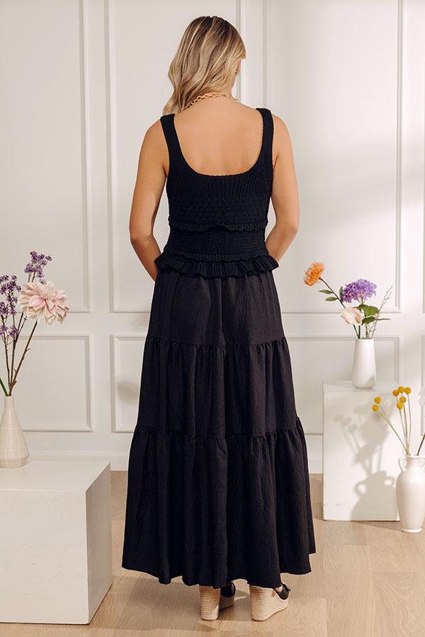 Sunset Beach Stroll Crochet Maxi Dress in Black Product Image