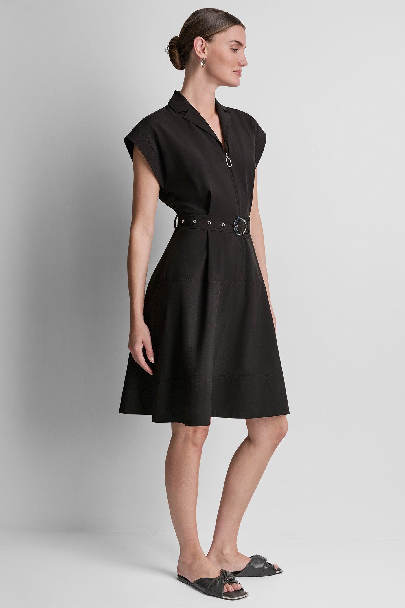 CAP SLEEVE ZIP-FRONT SHIRT DRESS Product Image