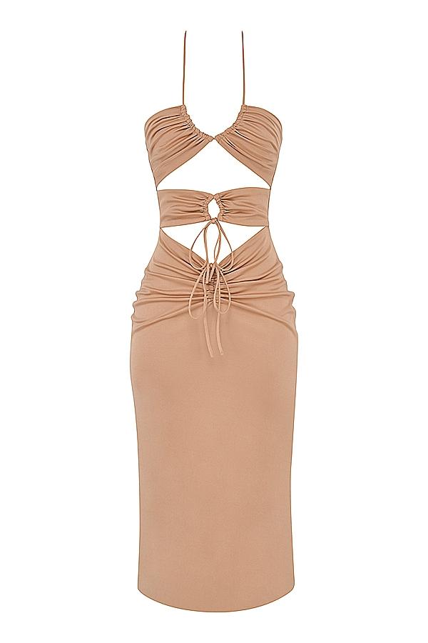 Kasia  caramel cutout midi dress Product Image