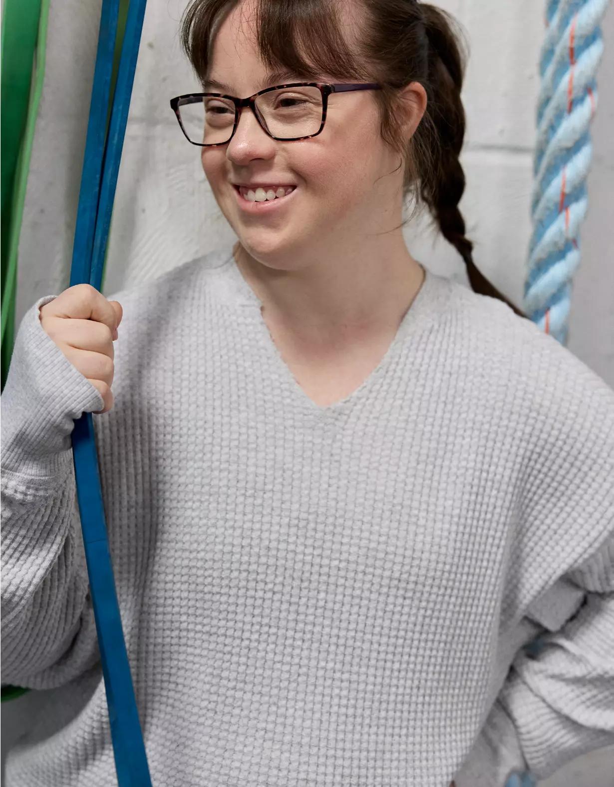 OFFLINE By Aerie Wow! Waffle Notch Neck Long Sleeve T-Shirt Product Image