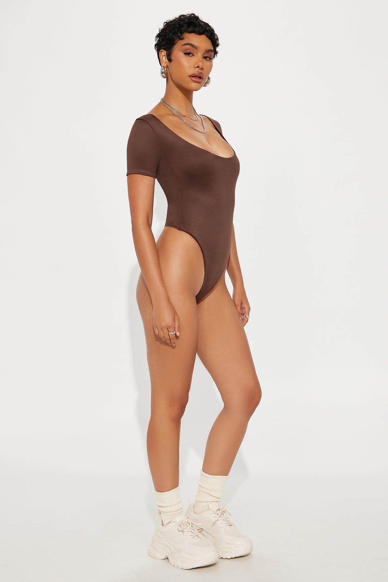 Contour Double Lined Short Sleeve Scoop Neck Bodysuit - Chocolate Female Product Image