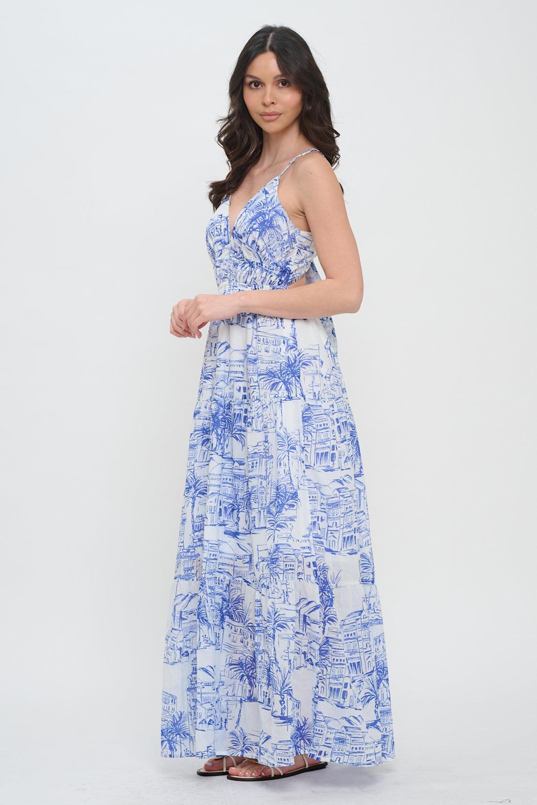 Santorini Coastal Sketch Maxi Dress Product Image