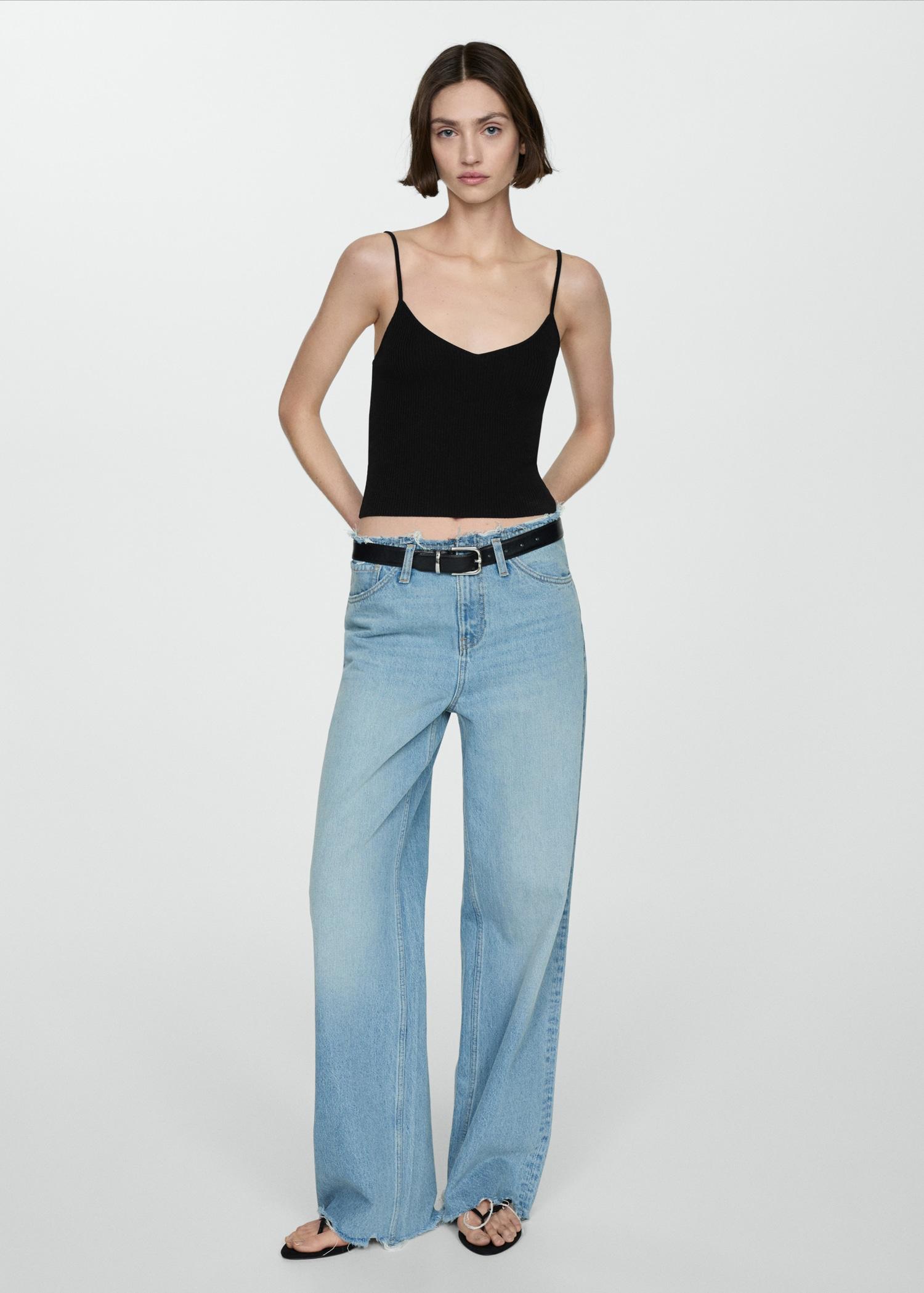 Ribbed top with thin straps - Women | MANGO USA Product Image