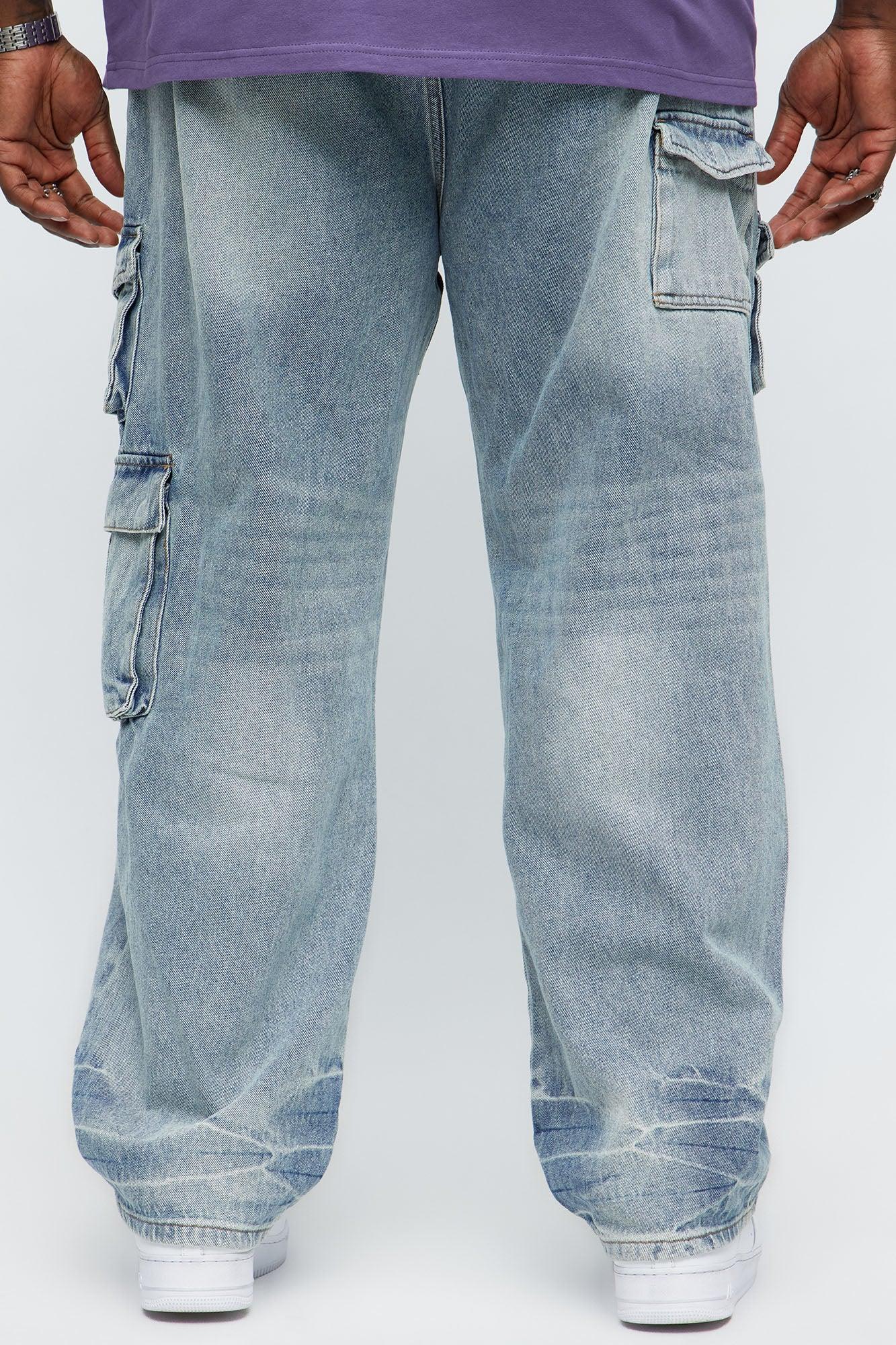 Straight Binded Cargo Jeans - Light Blue Wash Male Product Image