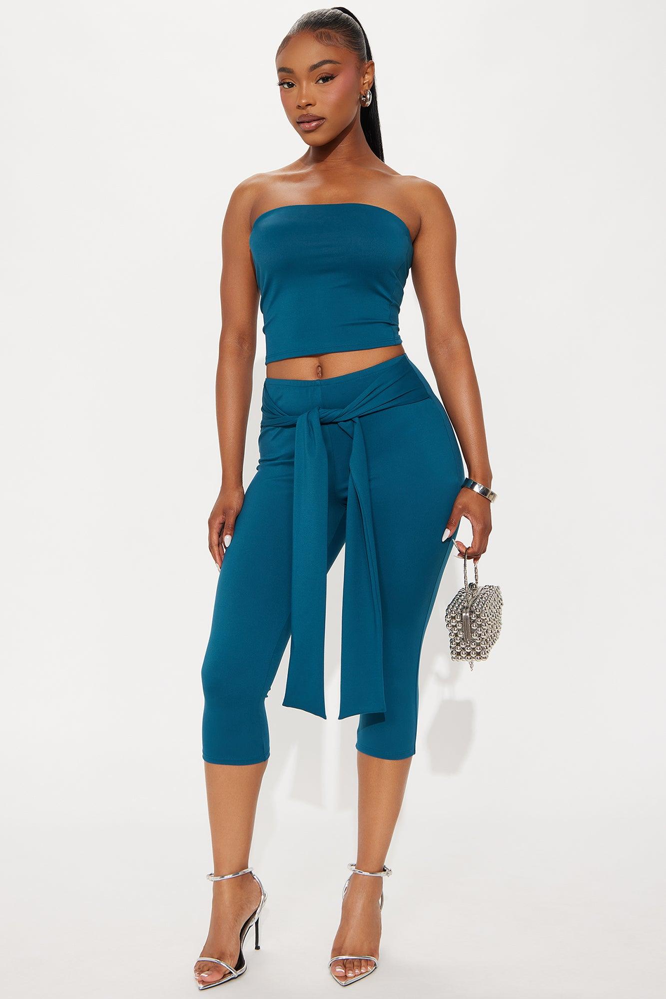 Knot Your Babe Capri Set - Teal Female Product Image