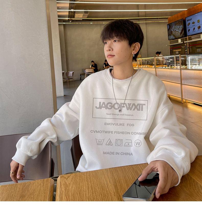 Crew Neck Lettering Print Sweatshirt Product Image