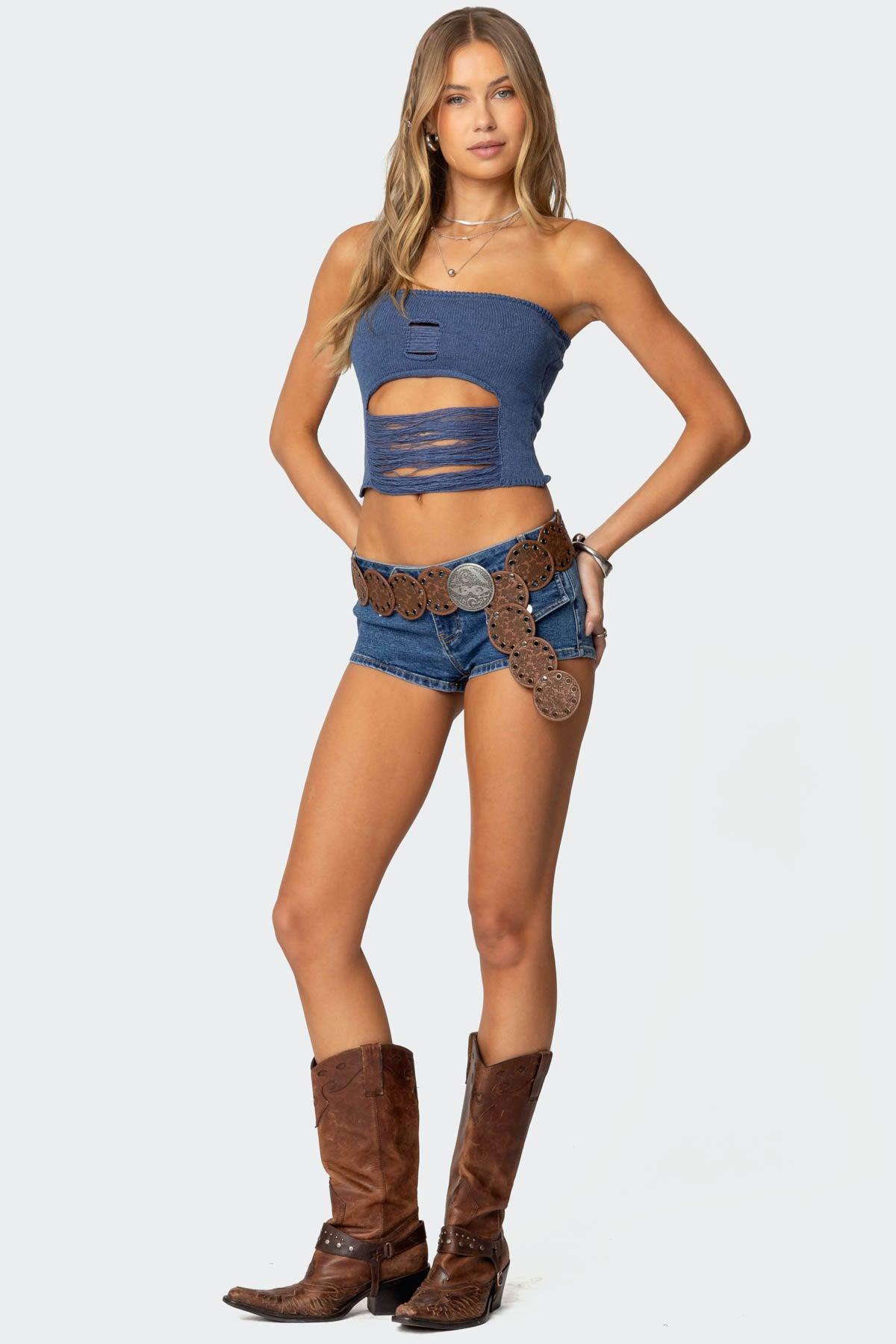 Laurier Distressed Knit Tube Top Product Image