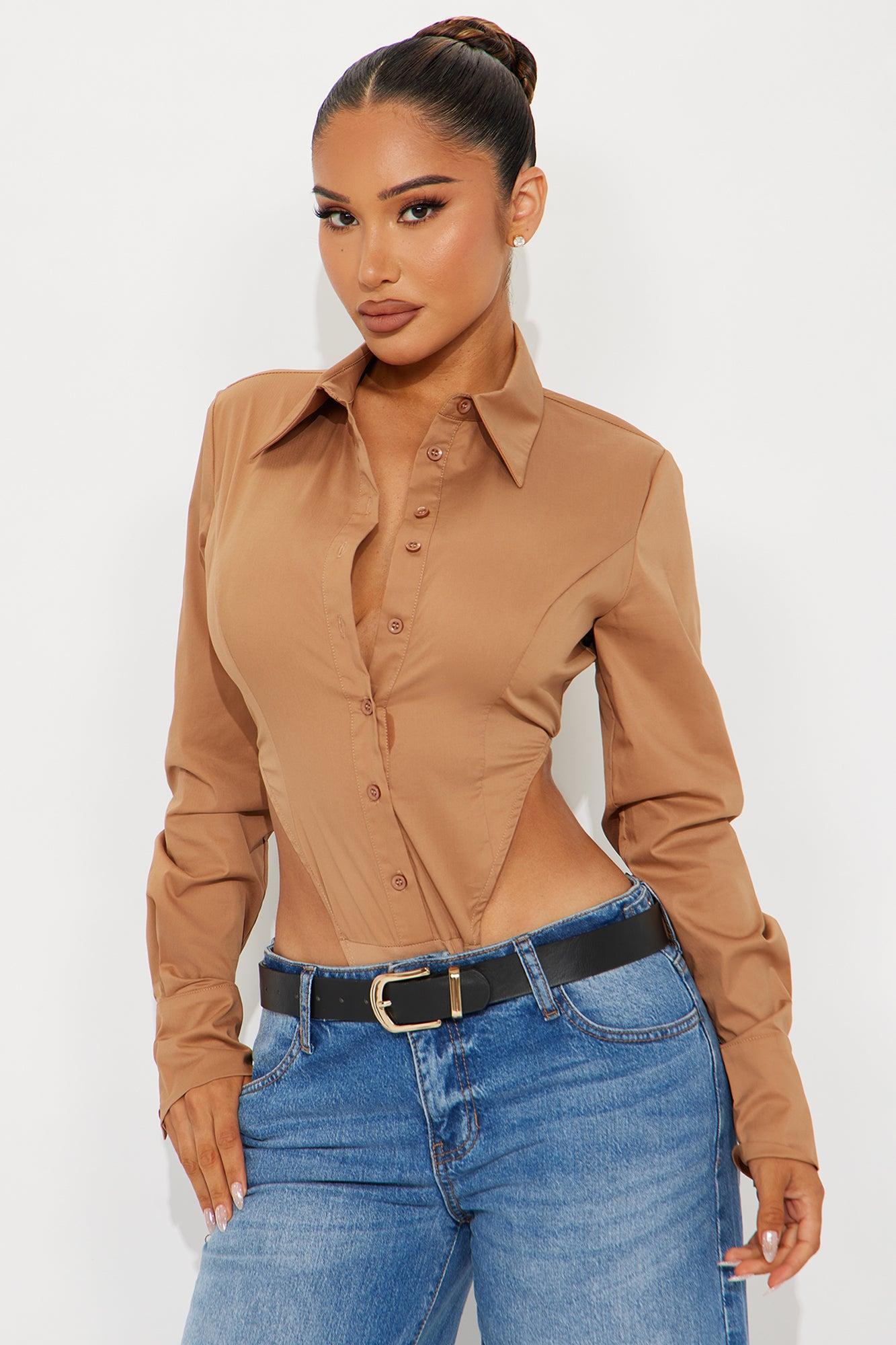 It's Go Time High Cut Poplin Bodysuit - Mocha Female Product Image
