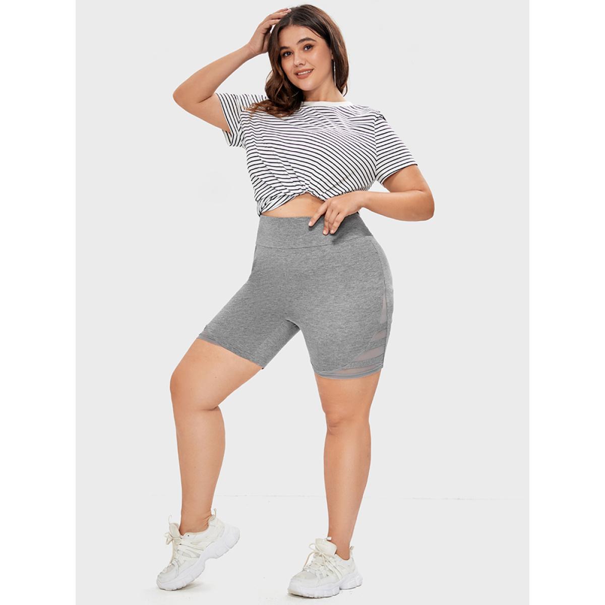 Plus Size Solid Wideband Waist Mesh Patchwork Shorts Women DarkGray Casual See through Skinny Dailywear Shorts BloomChic 30/6X Product Image
