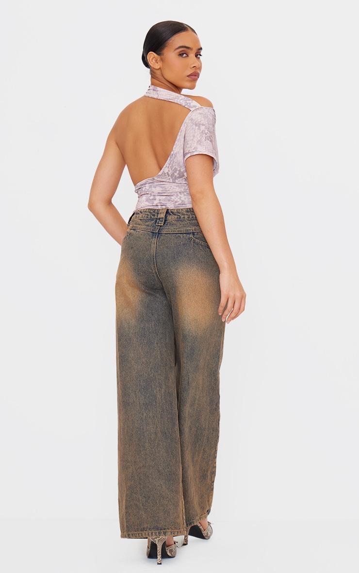 Brown Snake Print Slinky Backless Asymmetric Long Top Product Image