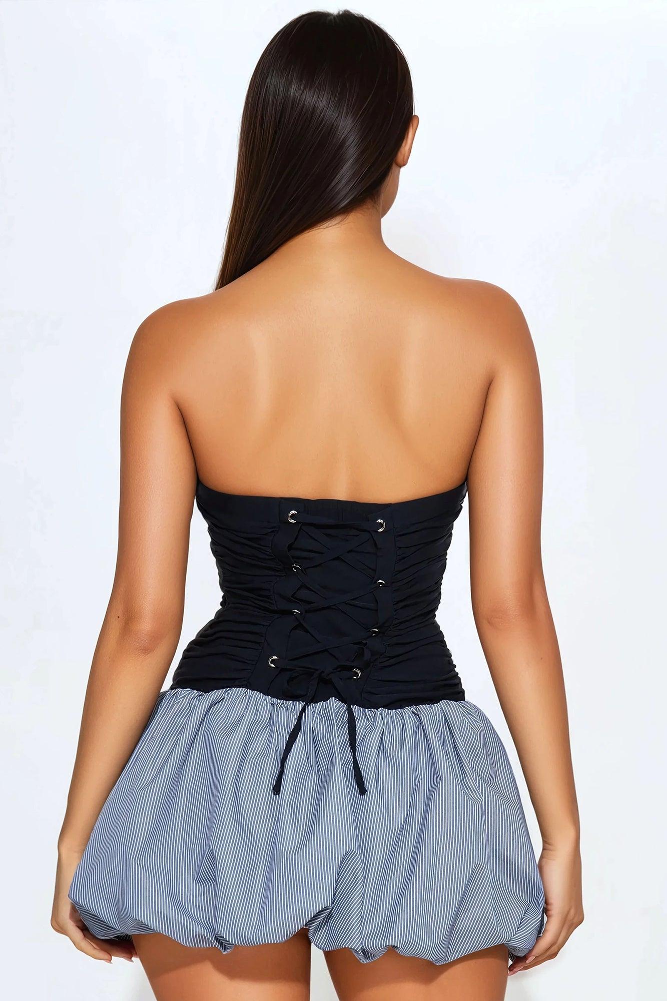 Crista Ruched Bubble Mini Dress - Navy Product Image