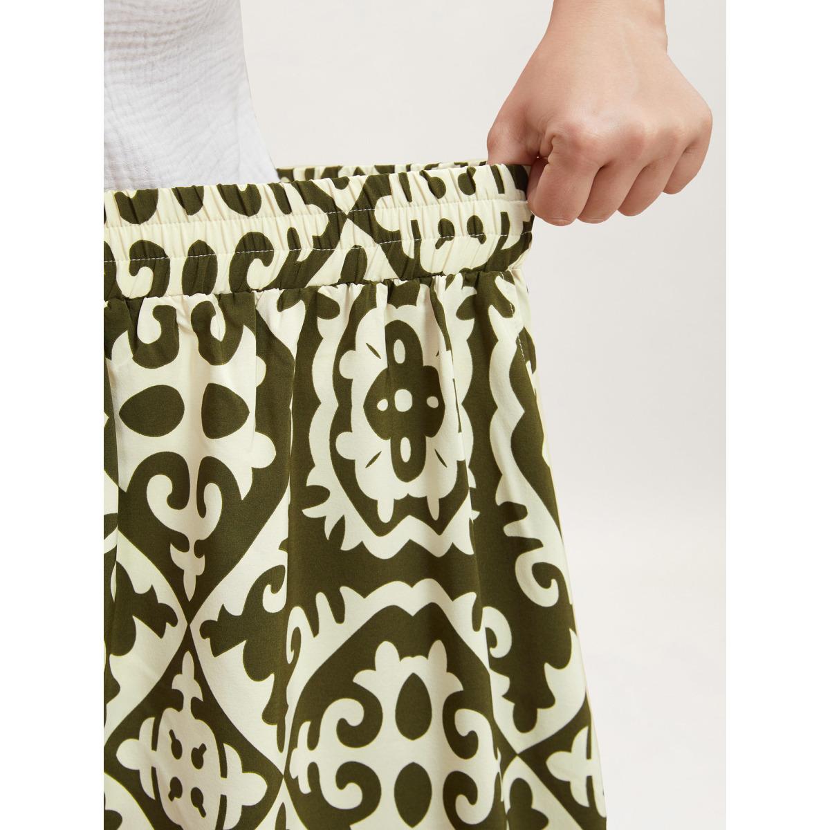 Plus Size Mixed Ornate Print Contrast Maxi Skirt Women Moss Resort Contrast Loose No stretch Slanted pocket Vacation Skirts BloomChic 14-16/1X Product Image