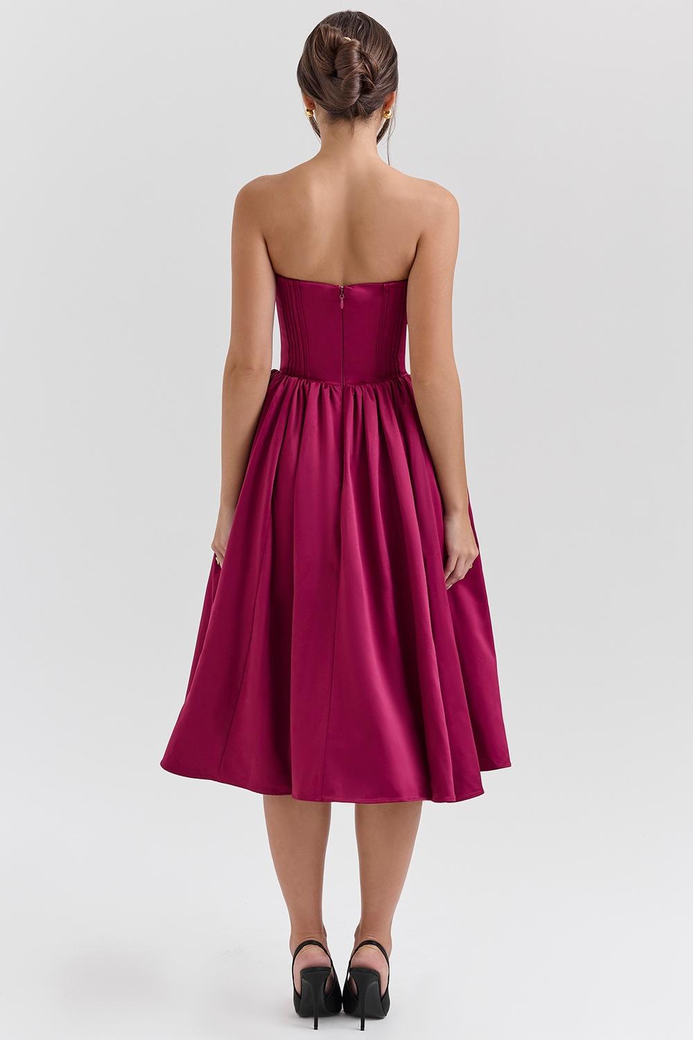 Coco  burgundy satin tulle midi dress - sale Product Image