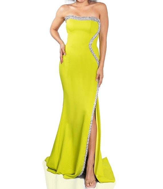 Terani Couture Strapless Sleeveless Cascading Beaded Trim Mermaid Gown Product Image