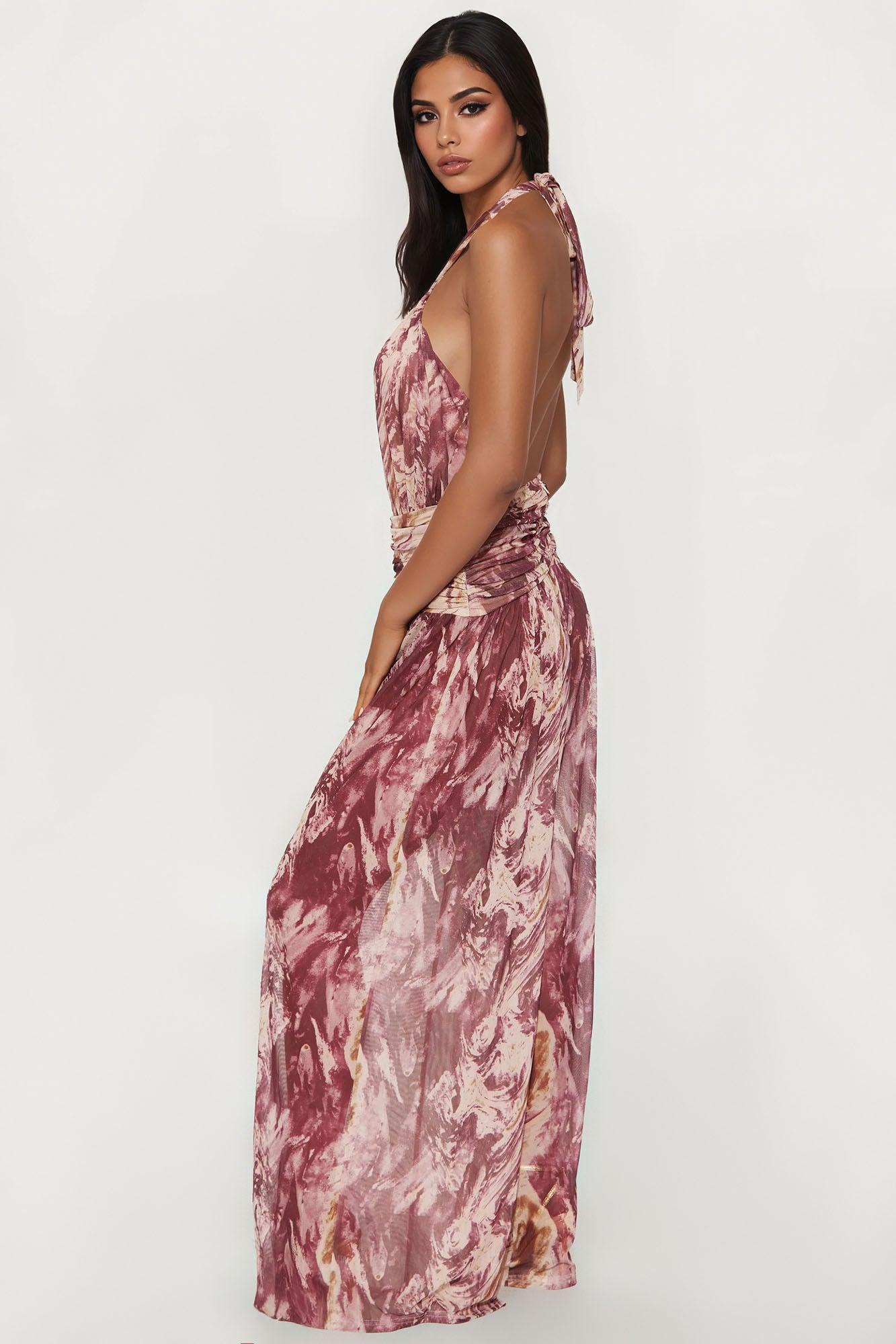 Dianna Mesh Halter Jumpsuit - Brown Female Product Image