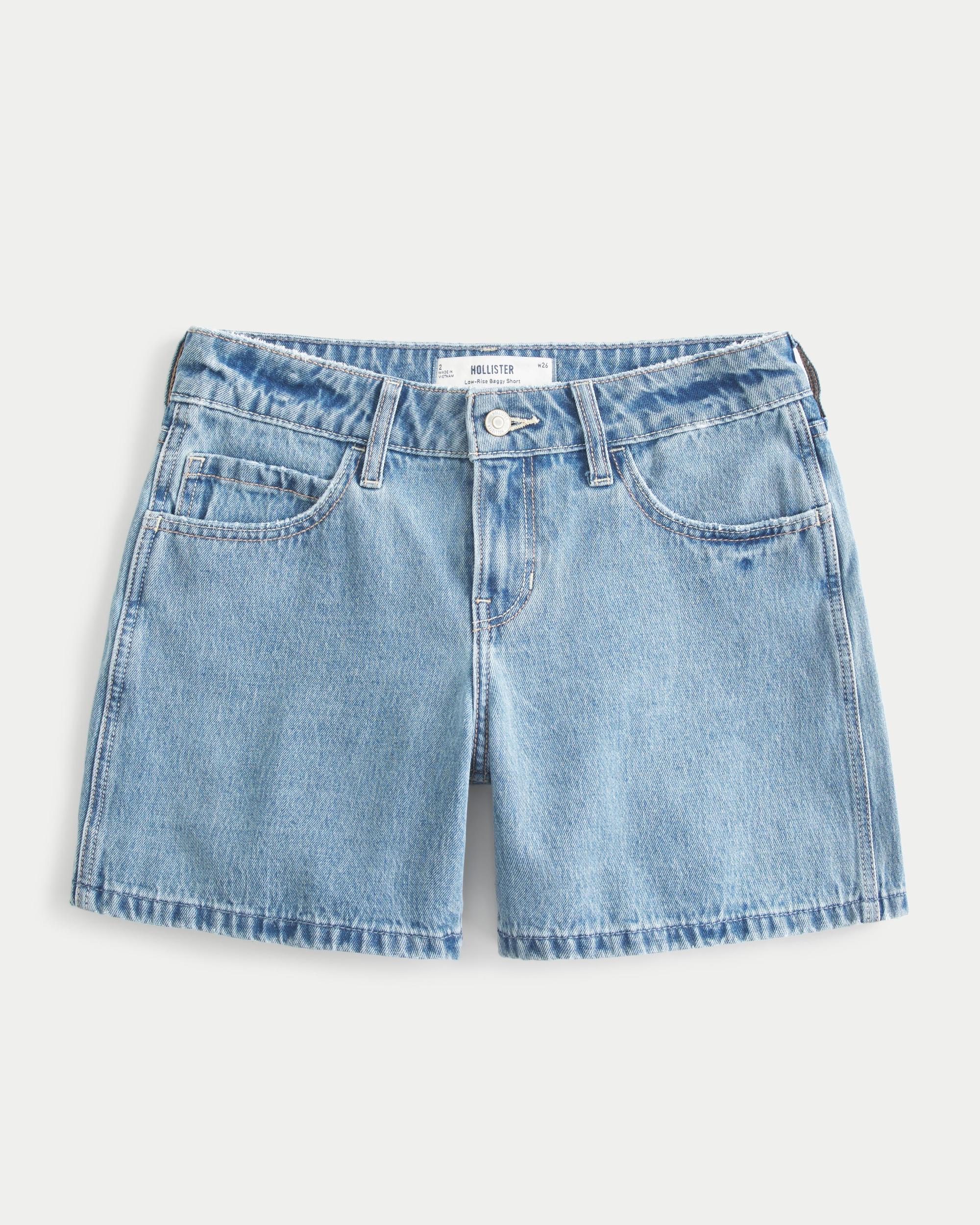 Low-Rise Dark Wash Baggy Denim Shorts 5" Product Image