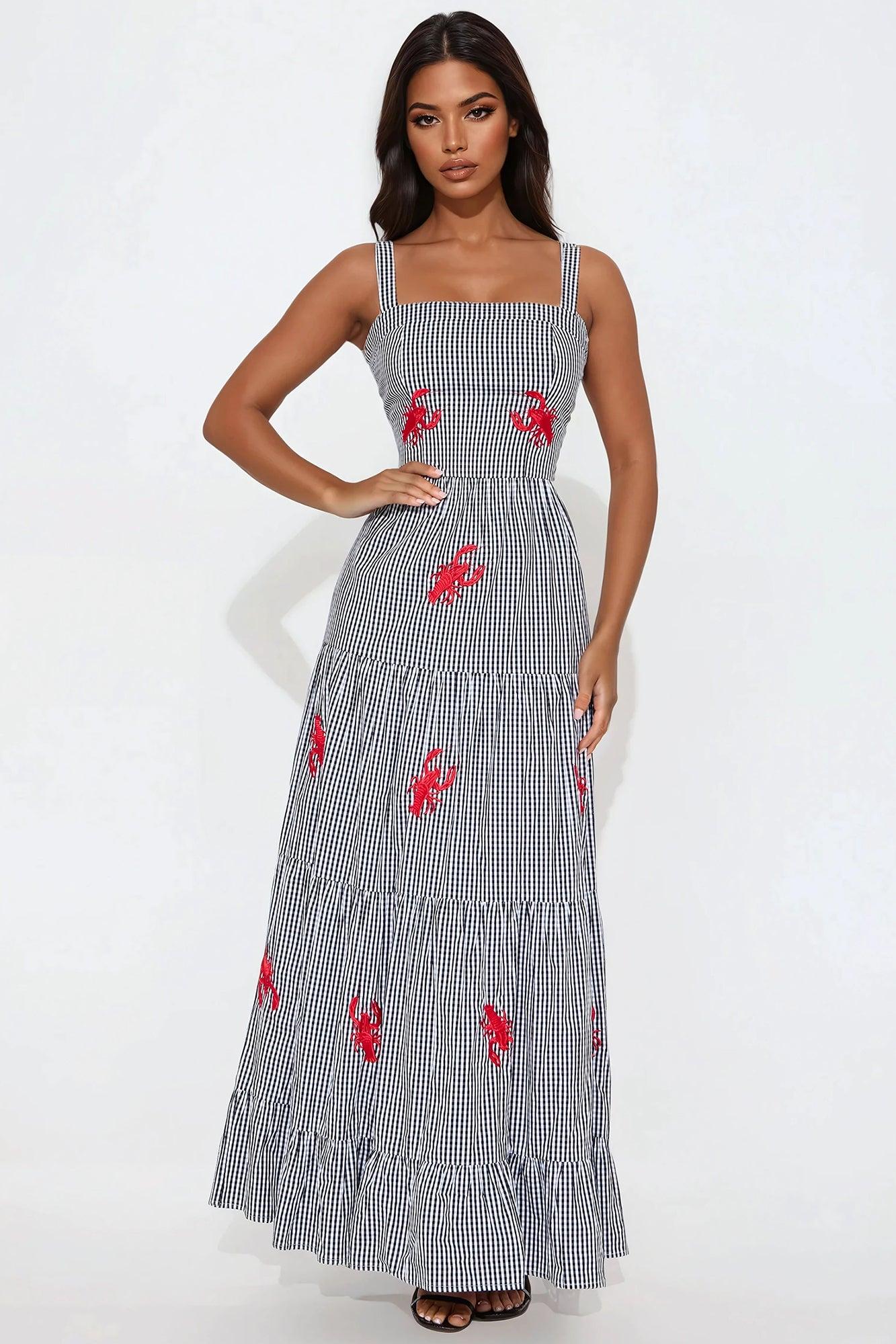 Sea Side Gingham Maxi Dress - Black/combo Product Image